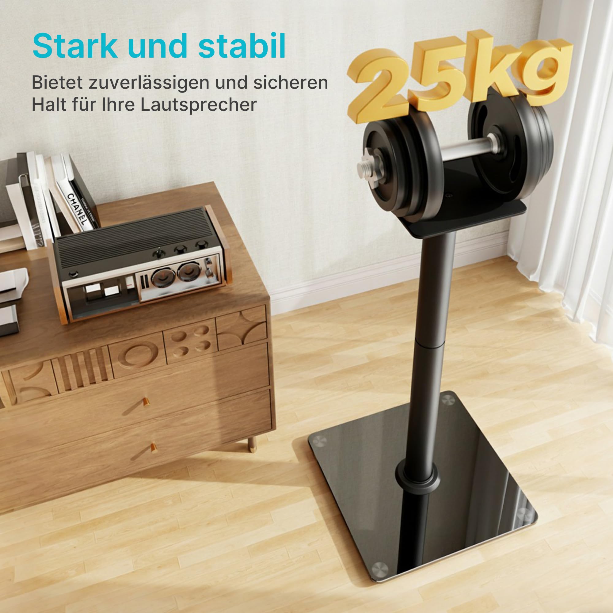 Pegzone Lautsprecherständer für Surround Sound,Universal Boxenständer Tragfähigkeit 25 kg,76,5 cm hohe Regallautsprecher-Ständer,Kabelmanagement,1 Paar,großer Glasbasis,schwarz