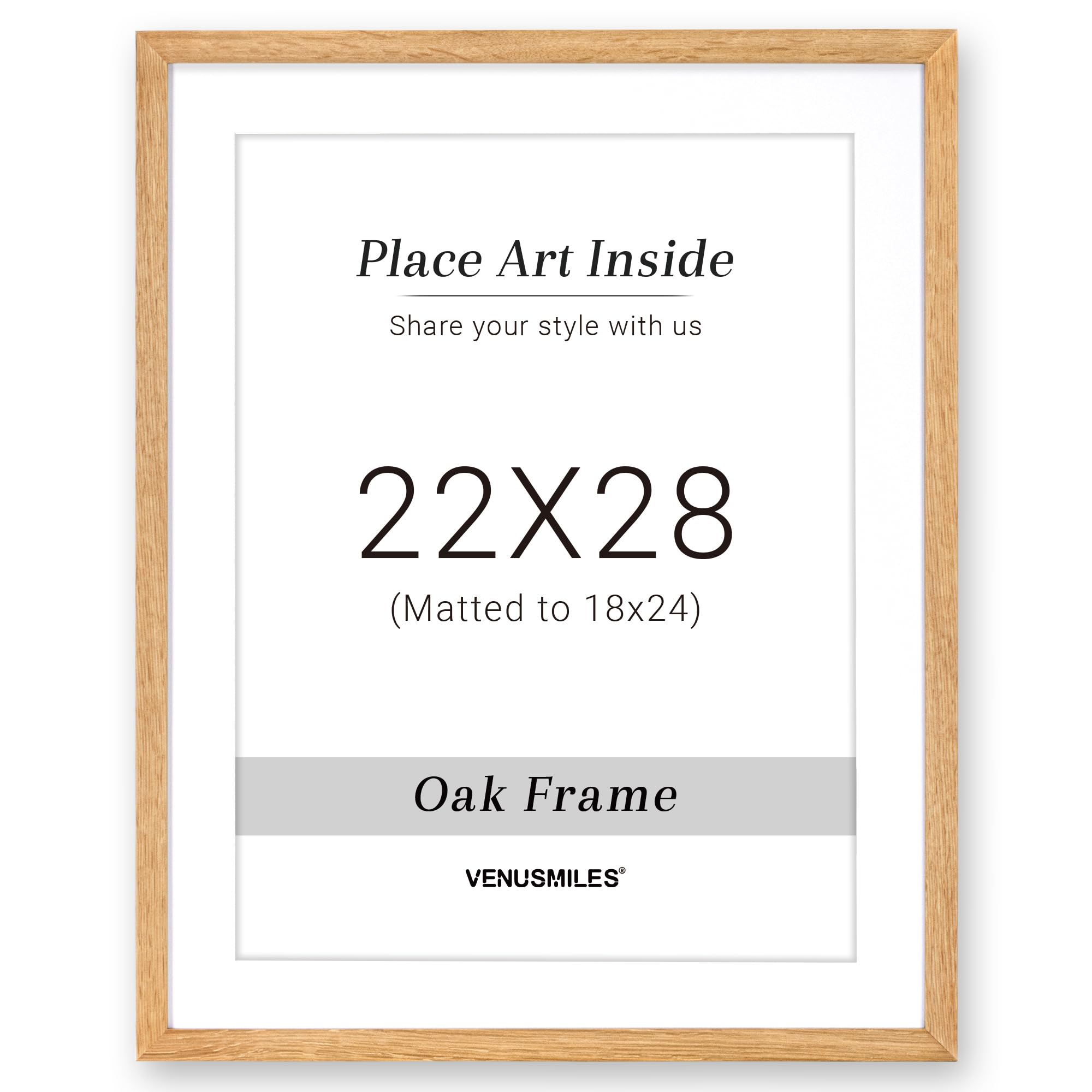 22x28 Oak Picture Frame with 18x24 White Mat, Tempered Glass, Natural Oak Wood Frame, Vertical and Horizontal Display for Wall and Table, Display Photos Arts Posters Certificates, Set of 1