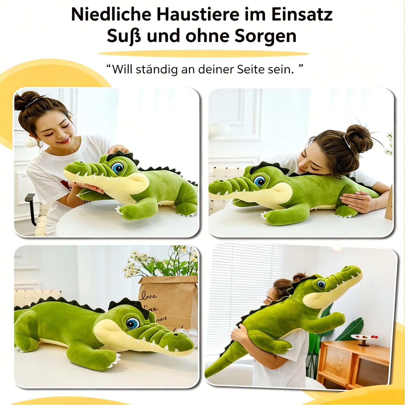 Krokodil Kuscheltier XXL, Plüschtiere Krokodil, Groß Grün Krokodil Stofftier, Riesen Krokodilkissen Plüsch Spielzeug, Lustige Alligatoren-Plüschtiere Geschenk für Kinder Jungen Mädchen (105cm)