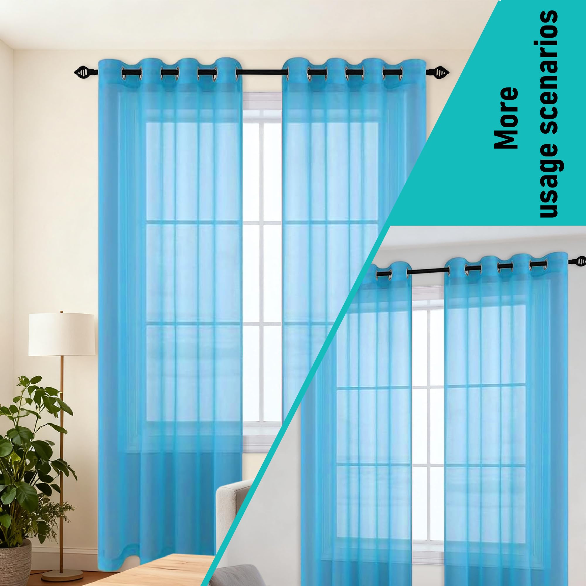 JIAFANG Halbtransparente Vorhänge 160 x 145 cm Atmungsaktiv Ösenschal Wohnzimmer mit Ösen für Jedes Fenster, Gardinen Und Vorhangsysteme, Himmelblau