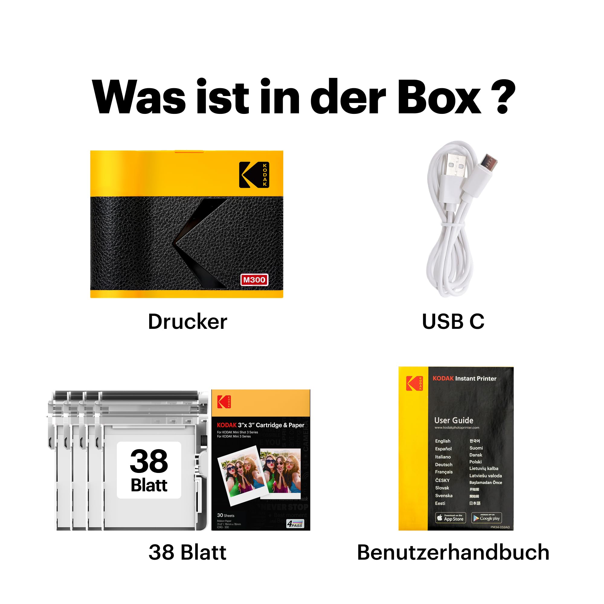 KODAK Mini 3 ERA 4PASS Mobiler Fotodrucker 7,6x7,6cm Gelb + 8 Blatt + 30-Blatt-Patrone