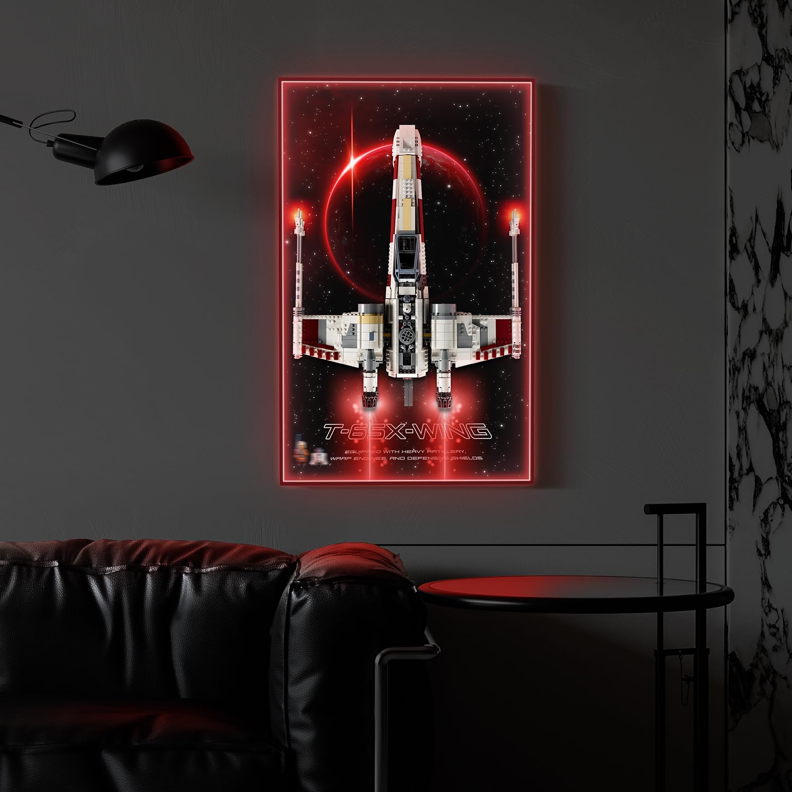 Cornice da parete a LED da 70,8 x 50,8 cm, compatibile con LEGO Star Wars UCS X-Wing Starfighter 75355, vetrina per serie Ultimate Collector, trasformarsi in arte da parete (solo tavola)