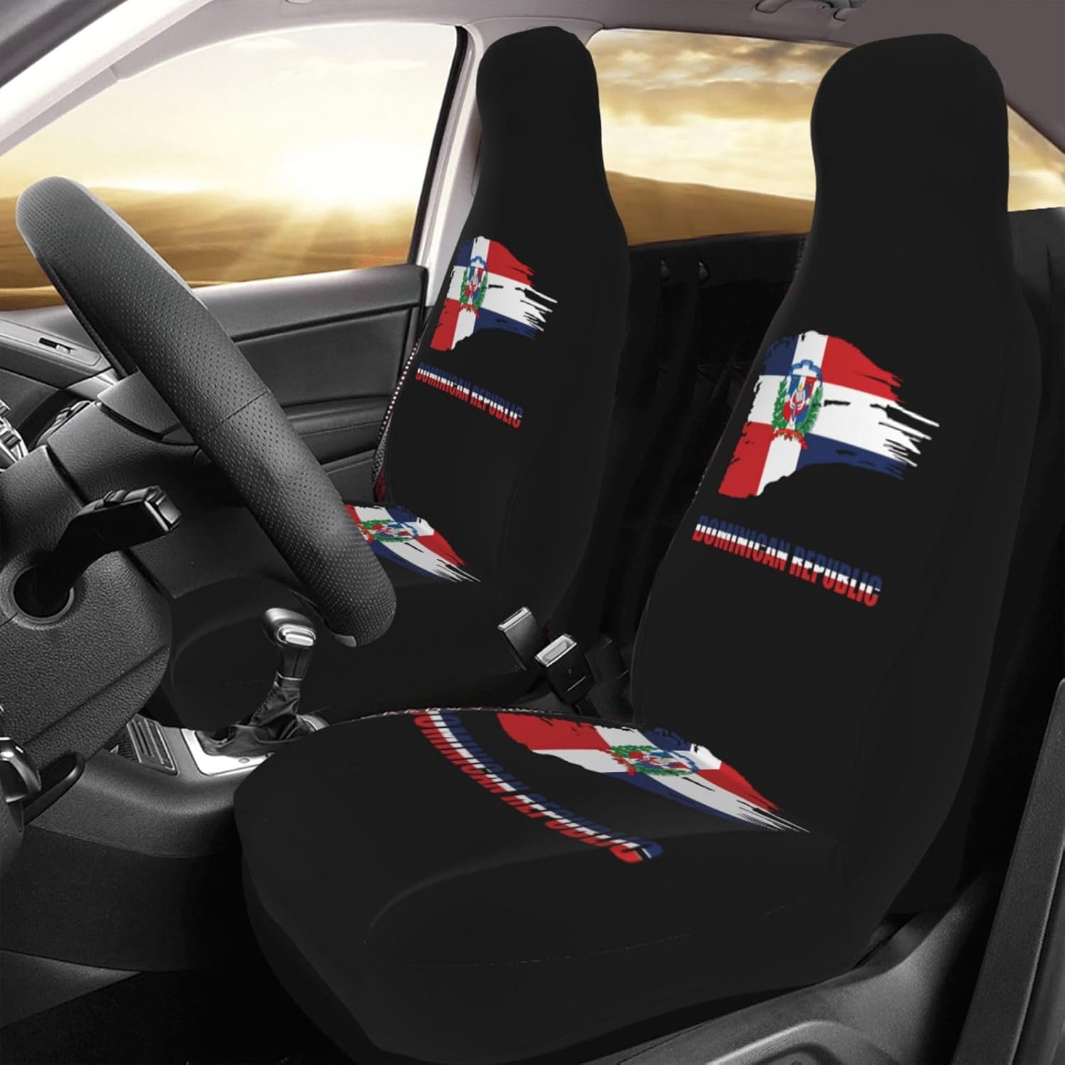 Dominican Republic Flag Car Seat Cover, Universal Car Seat Cover, 2pc Automotive Seat Covers for Car Truck Sedan SUV Accessories—48