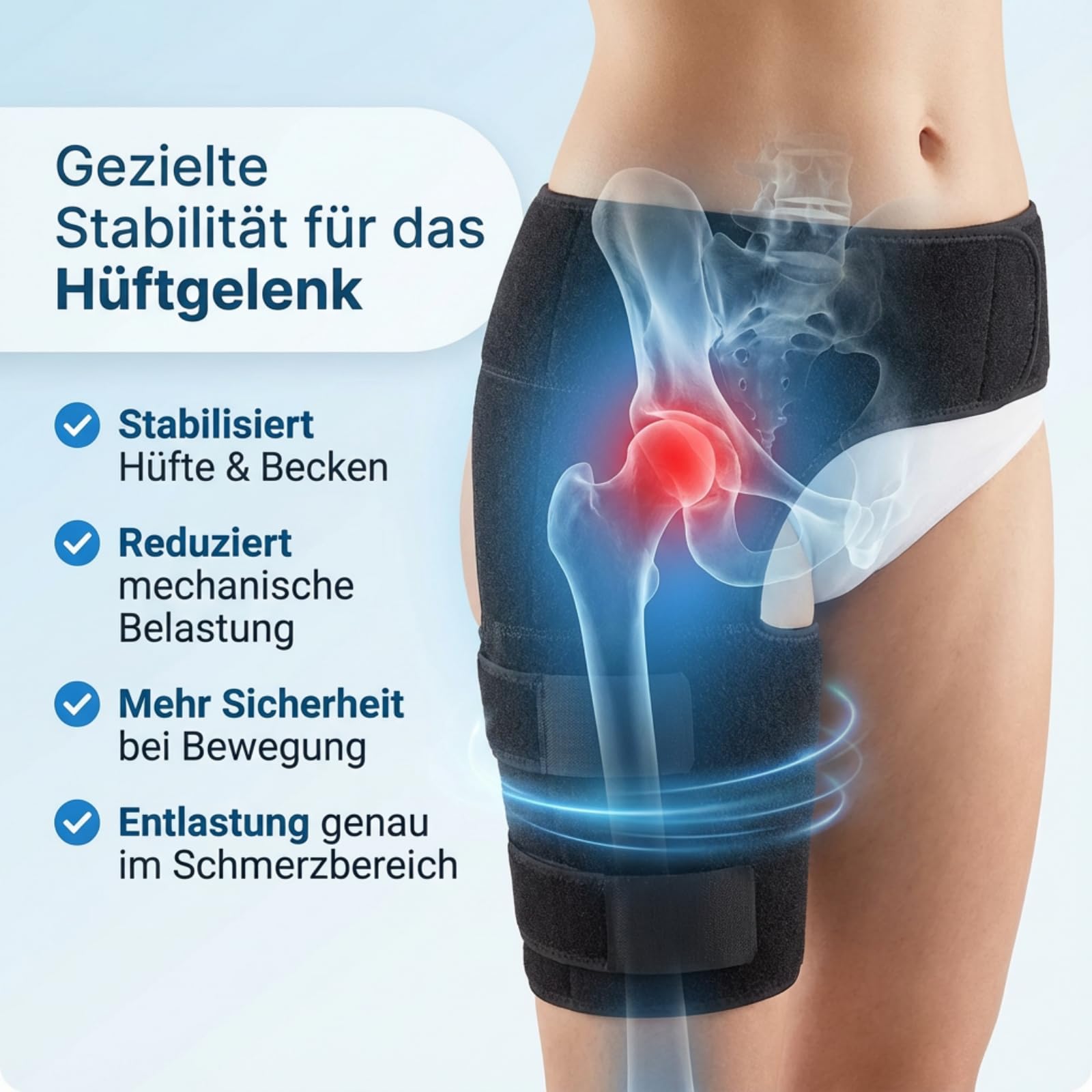 woluna TheraHip - mehr Stabilität, weniger Schmerz，Verstellbare Oberschenkelbandage für Hüftstütze, Kompressionsbandage für Männer und Frauen, ideale Hüftorthese zur Schmerzlinderung