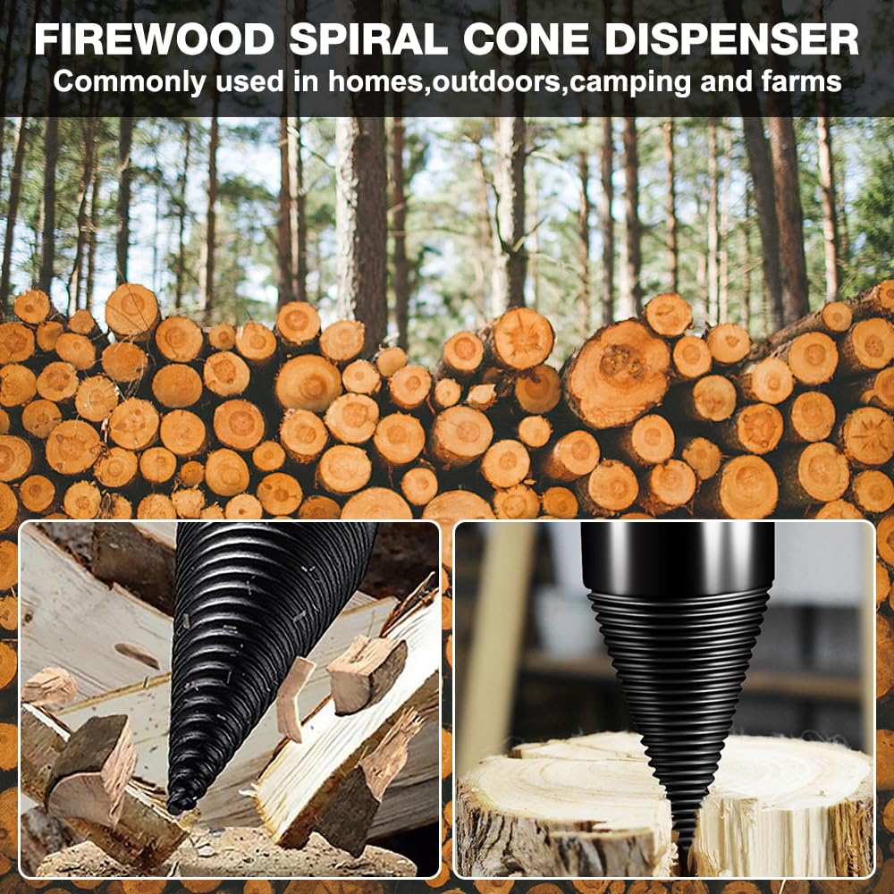 Foret de Fendage de Bois, 32 mm + 42 mm Fendeur de Bûches électrique avec 5 Poignées, Foret à Bois de Chauffage pour Fendeuse de Bois, Fendeuse de Buches électrique pour Perceuse électrique