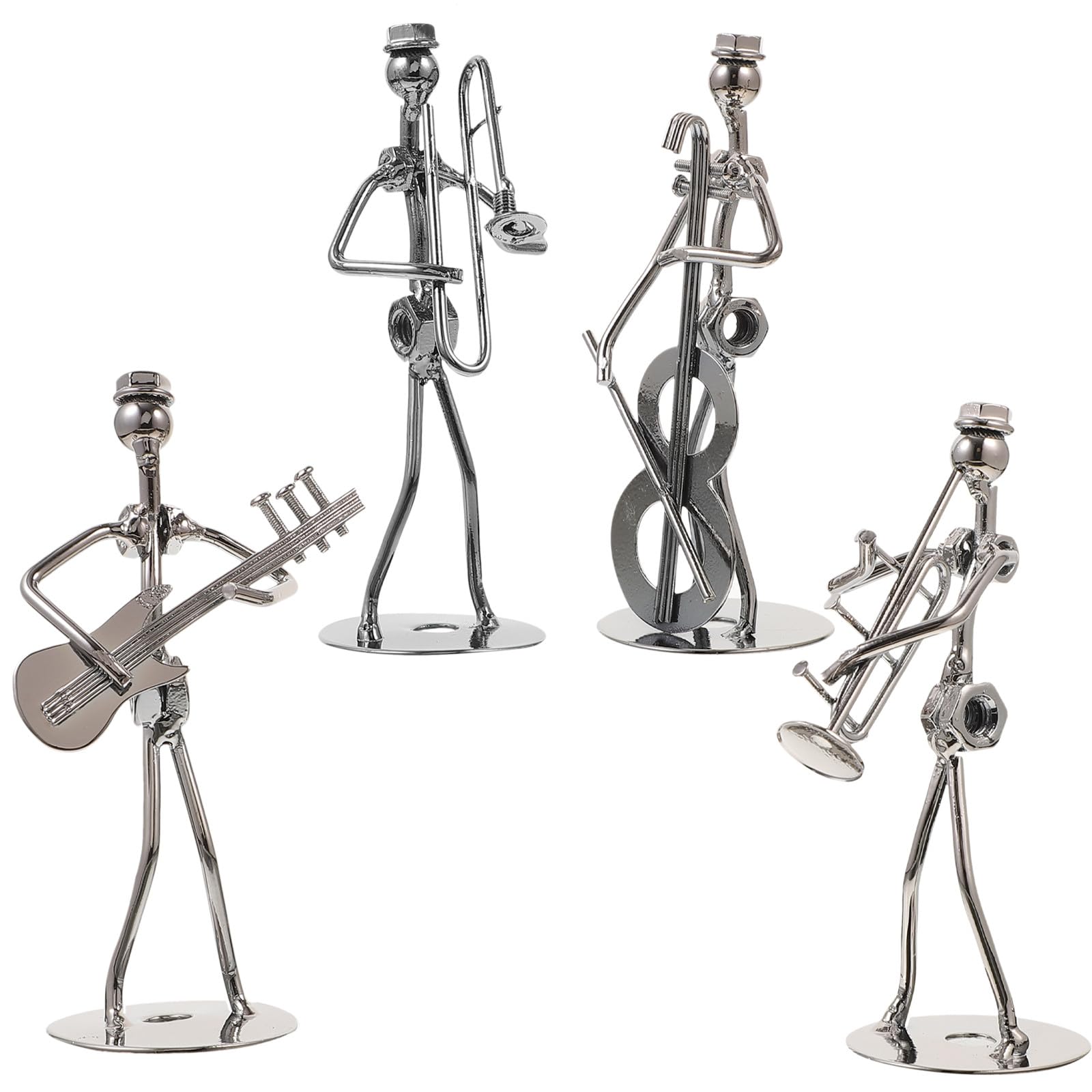 Figurine de musicien en fer YARNOW | Lot de 4 statues argentées pour décoration de chambre