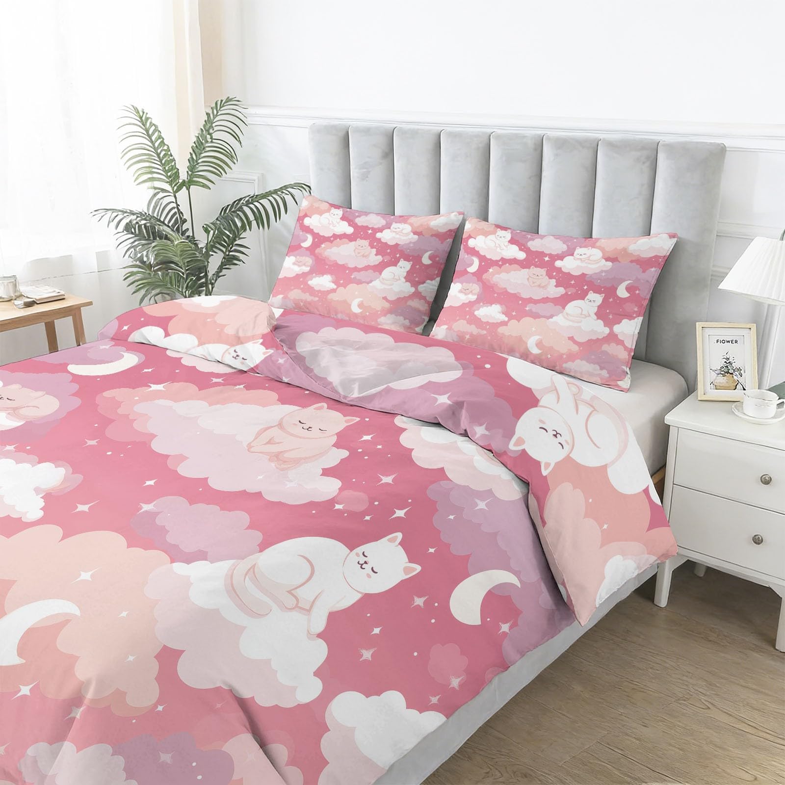 Komplet pościeli, beżowa, miękka mikrofibra, uroczy, uroczy wzór zwierzęcego psa, dwustronna pościel z zamkiem błyskawicznym – 200 x 200 cm, nie wymaga prasowania, zestaw pościeli i 2 poszewki na