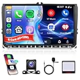 8 Core 6+128G Android Car Radio Stereo for VW Passat Jetta Tiguan Golf MK5 MK6 T5 EOS Polo with Wireless Carplay Android Auto, 9'' Touchscreen GPS Bluetooth WiFi FM/RDS DSP Backup Camera SWC