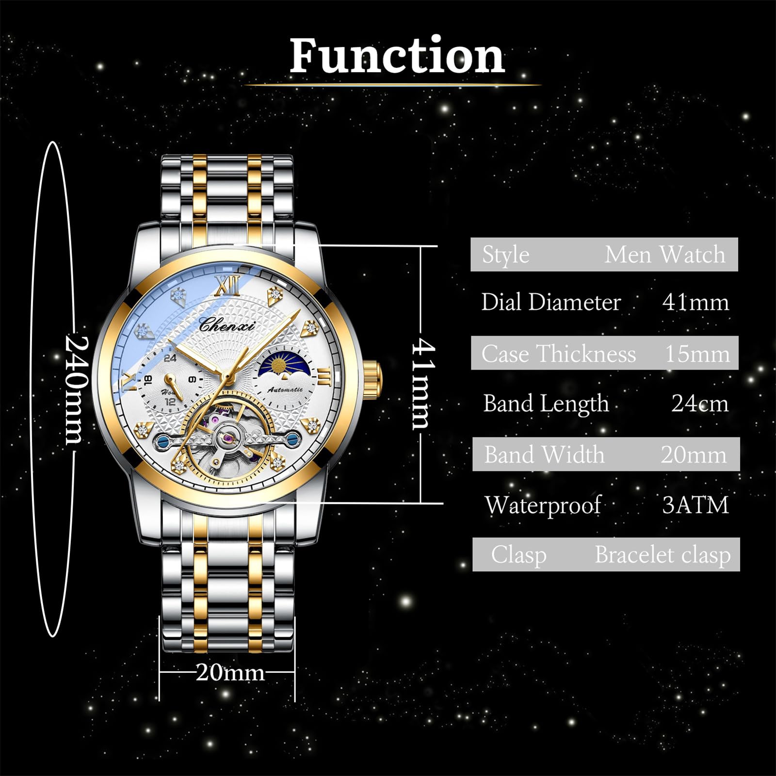 FORSINING Männer Mechanische Uhr Tourbillon Moon Phase Mode Armbanduhr Automatische Herrenuhren Edelstahl Wasserdicht Geschäft