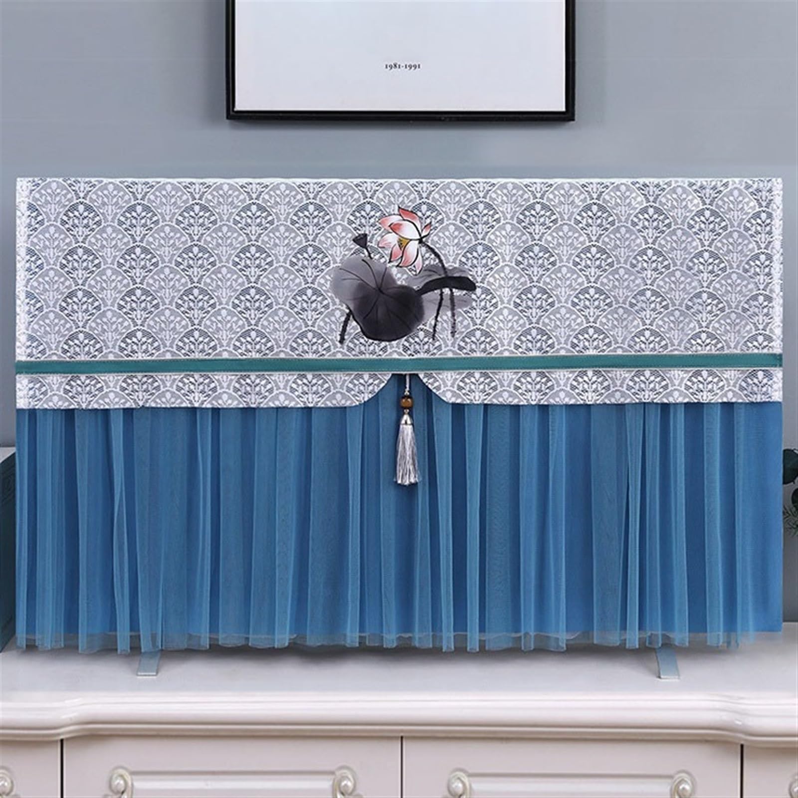 Universal Tv Dust Cover for LCD/Led Monitors Elegant Lace Indoor Television Display Protector, 32-85 Inch, Decorative Display Cover(Blue,32 inch)