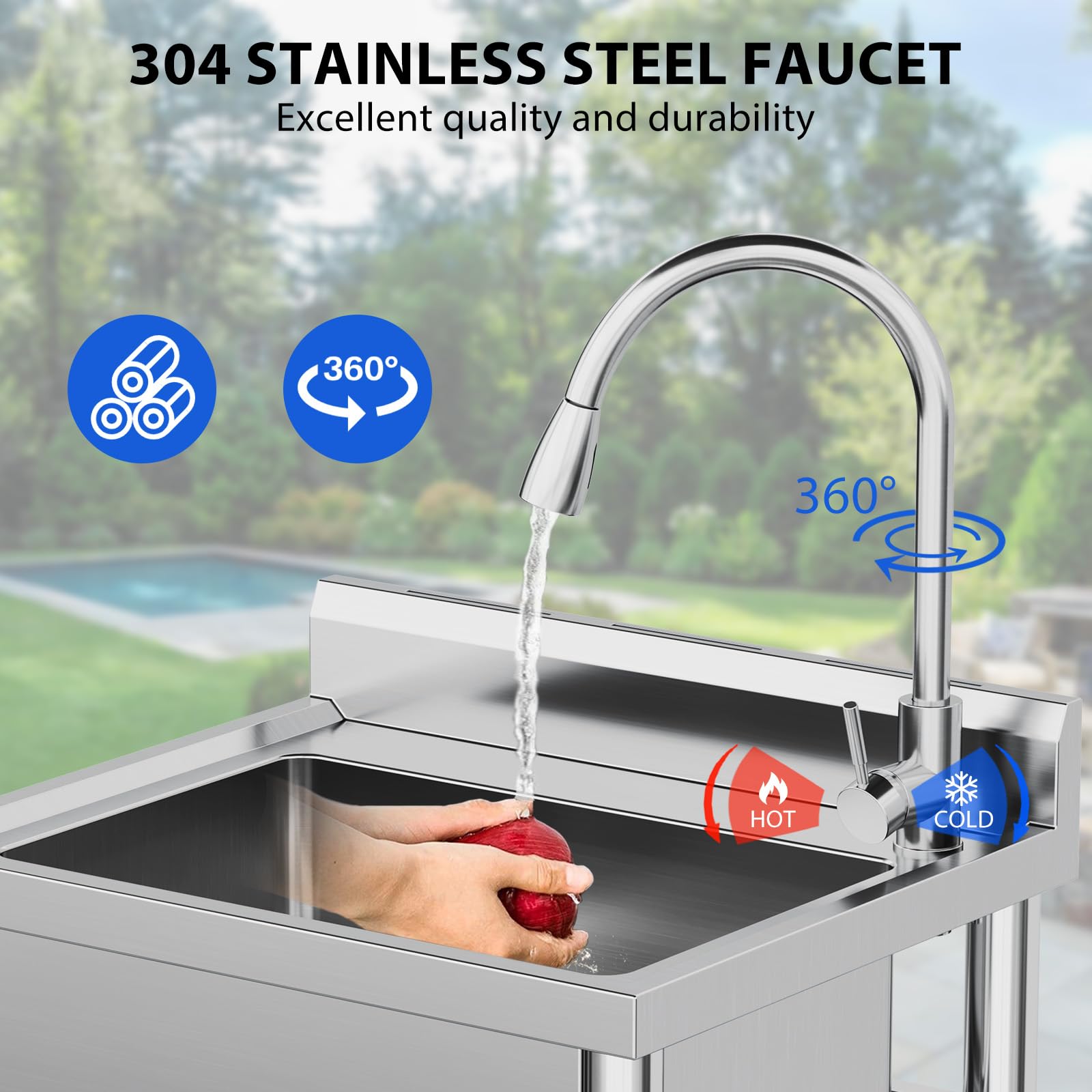 Fregadero Utilitario Independiente De Acero Inoxidable Para Lavandería y Cocina - Cubeta única - Resistente y Fácil De Instalar - Sin Grifo - Ideal Para Garaje y Taller
