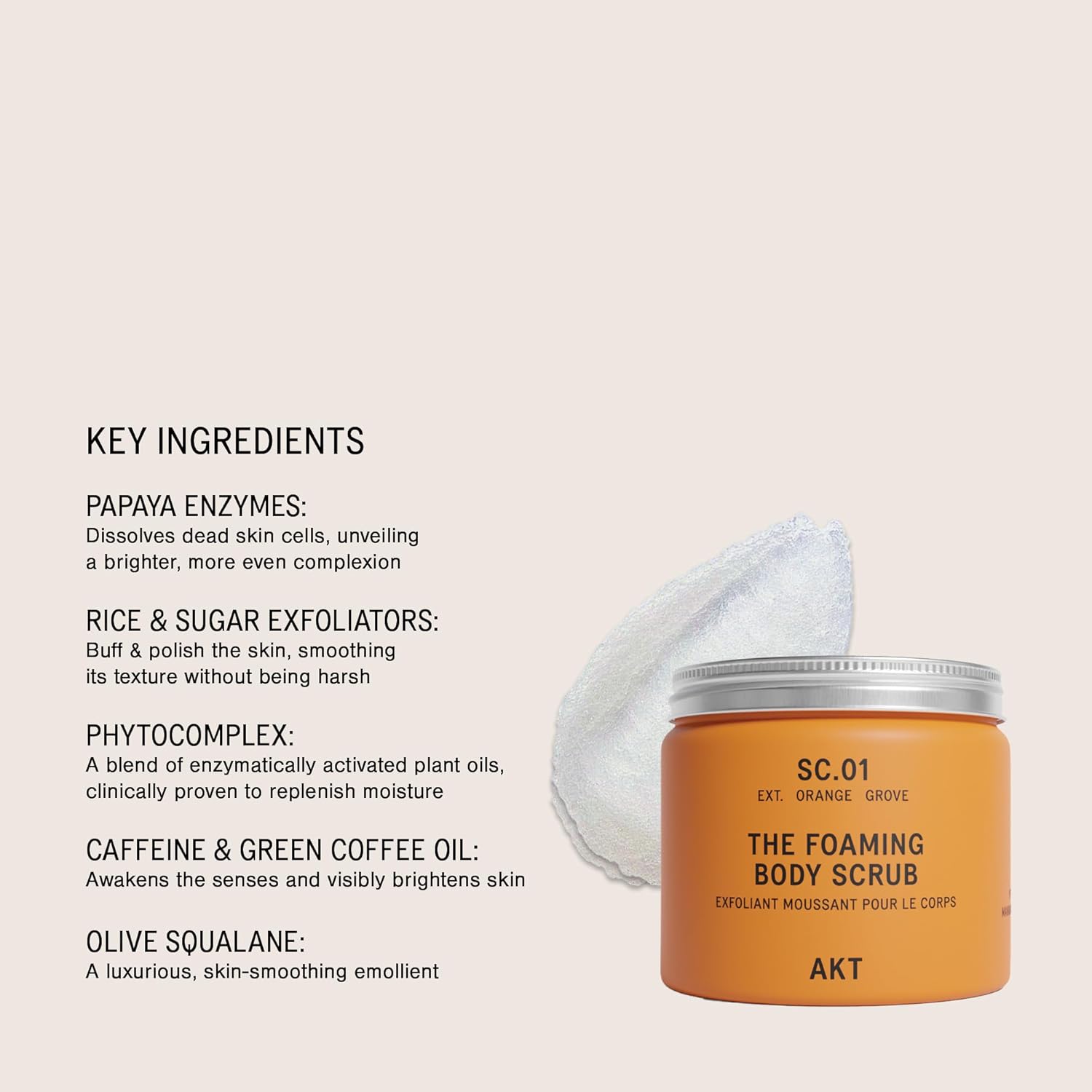 AKT The Foaming Body Scrub 8.4 Fl Oz, Skin Exfoliator, Body Scrub with Rice & Sugar, Papaya & Nourishing Oils, Natural Exfoliating Sugar Scrub with Vitamin E, Dead Skin Remover for Body