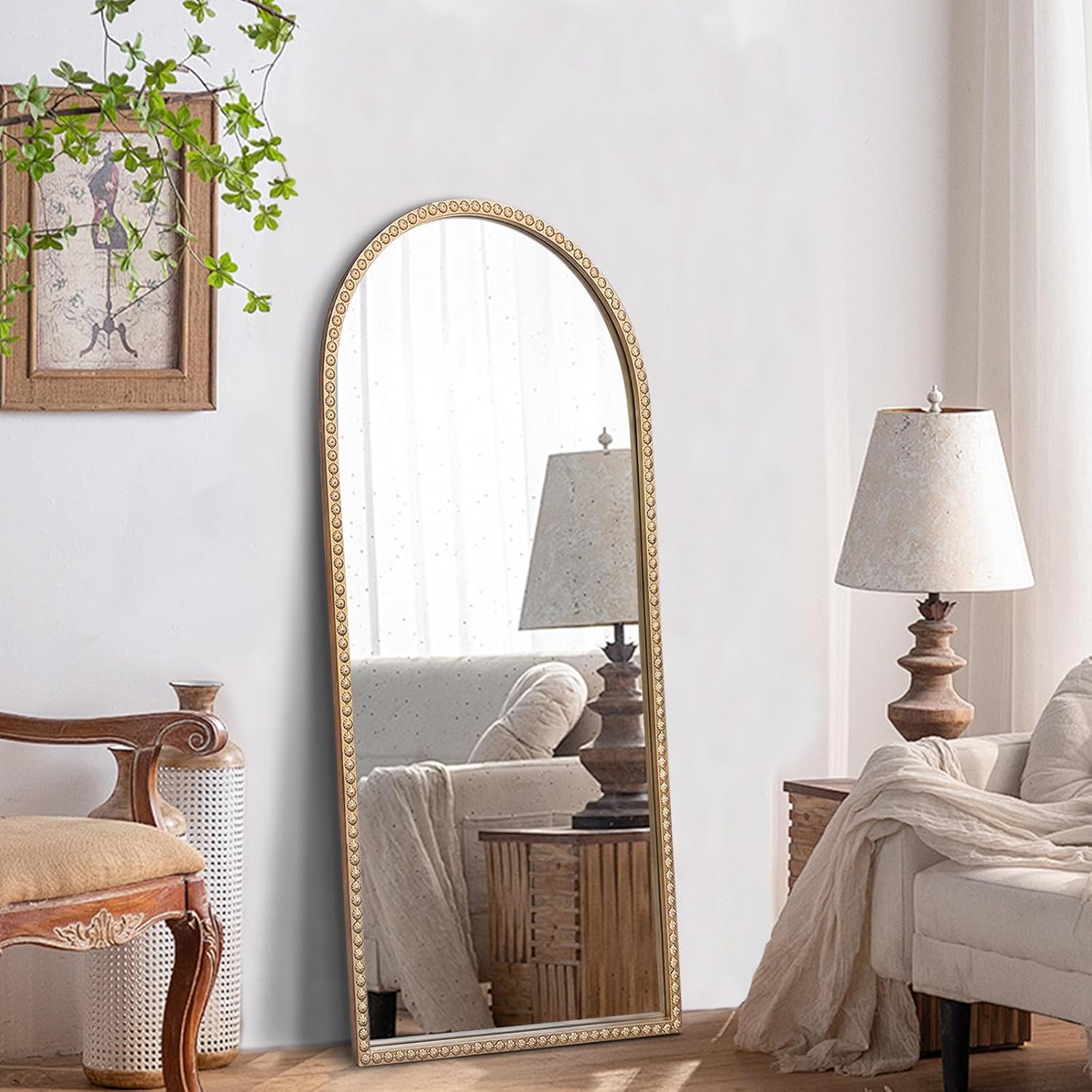 Gold Arched Mirror, 22"x47" Arch Vanity Mirrors for Bathroom, Decorative Accent Mirror with Metal Beaded Frame, Large Vintage Mirrors for Fireplace Bedroom Entryway Hallway Living Room - Image 9