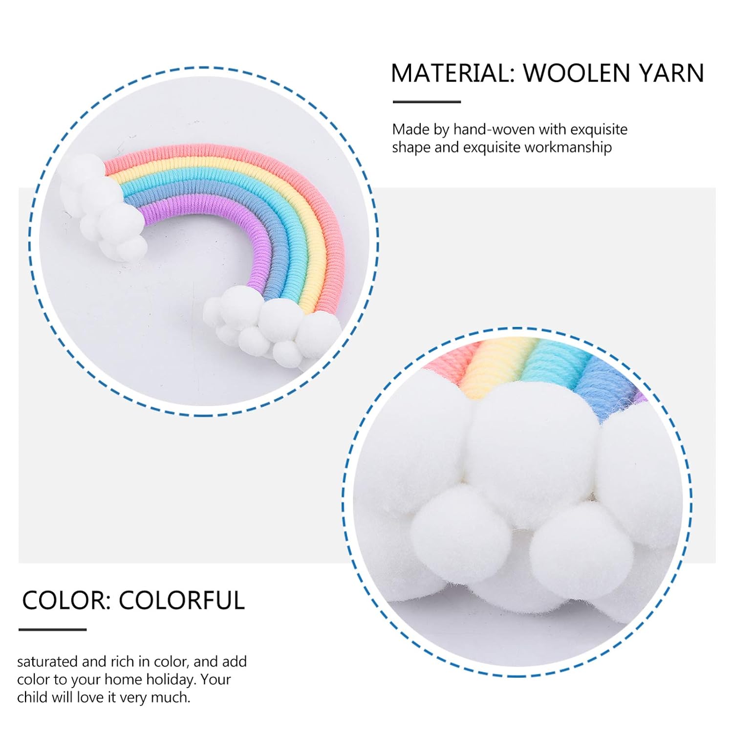 VOSAREA 1pc Cloud Rainbow Ornaments Nursery Room Rainbow Macrame Decor Wall Art Garland Crib Mobile Christmas Tree Hanging Pendant Cotton Rope Baby Room Child