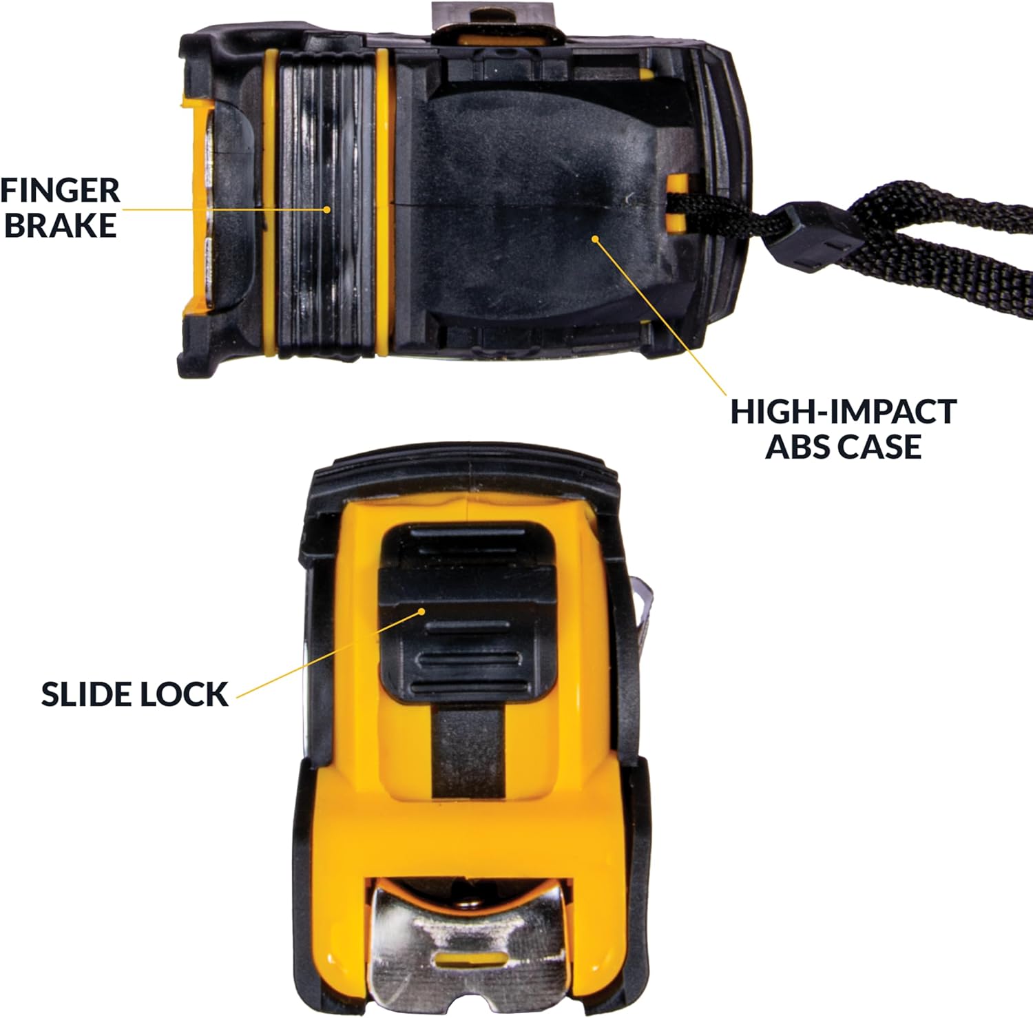 AutoSolo 16' x 7/8" Tape Measure with Slide Lock & Finger Brake – Durable, High-Impact Case, Dual Measurement in Inches & Centimeters – Replacement Tape Measure for AutoSolo Toe Plates