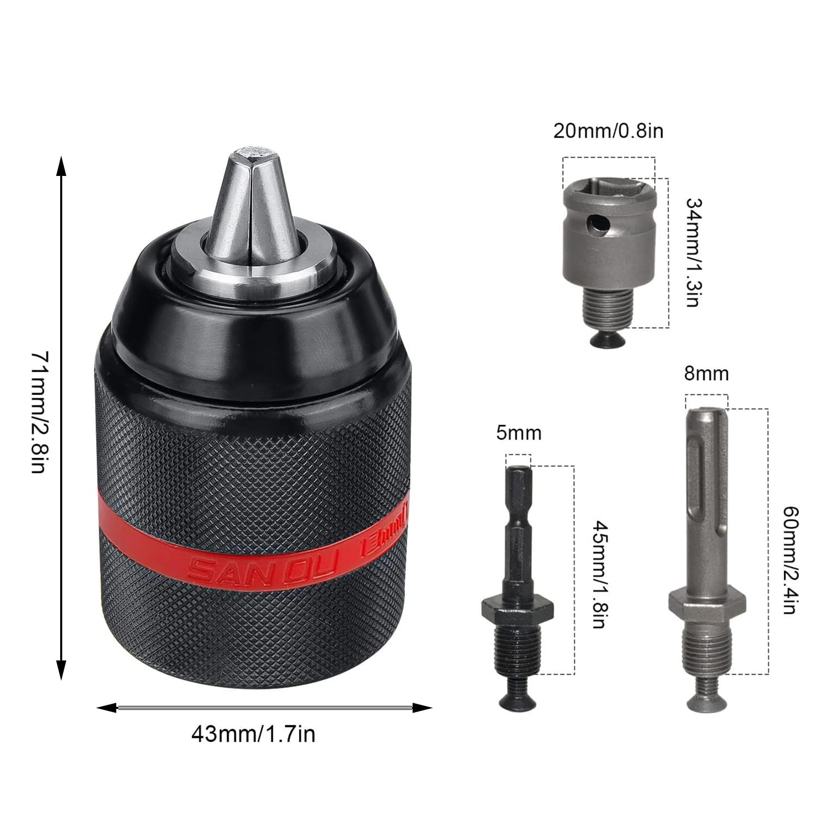 Set 2 Mandrini Autoserranti Con 6 Punte Metalliche - Per Trapani E Avvitatori, Ideale Per Lavori Di Precisione - Foto 2