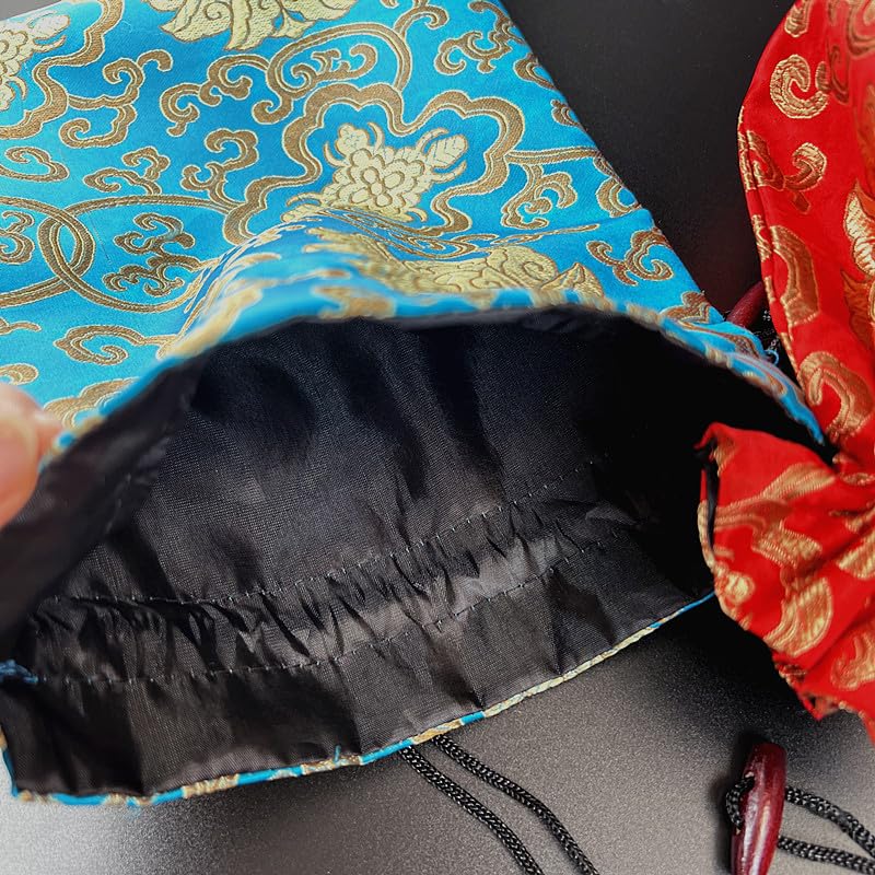 Jedwabne torby na prezenty, duże jedwabne brokatowe etui biżuterię ze sznurkiem, portfel do przechowywania, ręcznie robione opakowanie 6,3 x 7,5 cala (beżowy wzór losowo) 10 szt
