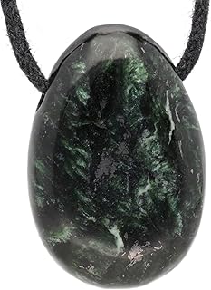 Serafinita, colgante de gota de serafinita, piedra tamboreada perforada con cinta de algodón, colgante de piedras preciosas, Piedra semipreciosa, Serafinita.