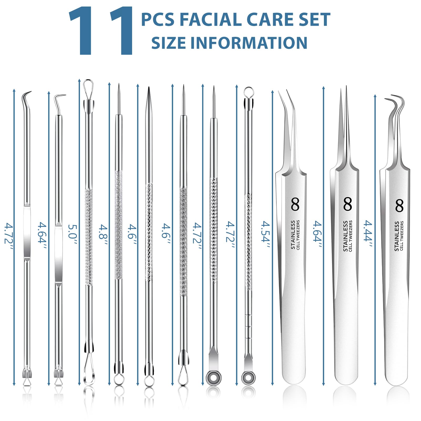 Mitesserentferner, Komedonen-Extraktor, Akne-Entfernungsset, Pickel-Druckknopf-Werkzeug-Set für Hautunreinheiten, Whitehead-Popping, 11-teiliges Zit-Entfernen für Nase, Gesicht, Werkzeug mit