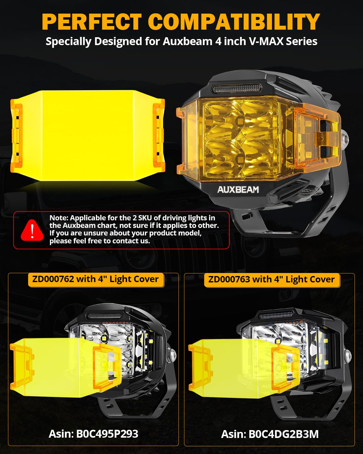 Auxbeam 4 Inch Amber LED Pods Covers, V-MAX Series Side Shooter Polycarbonate Protective Covers, Offroad Driving Work Lens Mask Yellow Cube Fog Lights Bar Fit for ZD000849/ZD000850 Model
