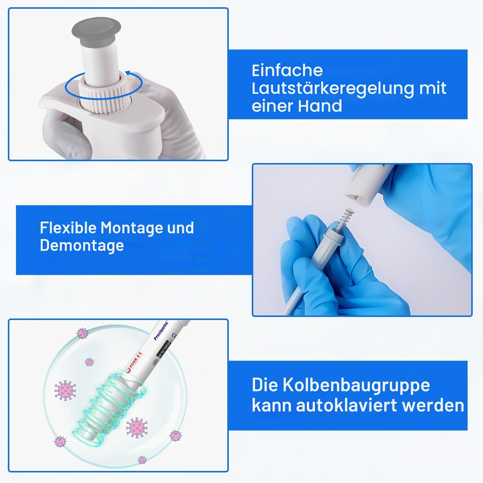 Mikropipette 1-10ml – Labor-Ein-Kanal-Pipette Hochpräzise, Mikropipette mit Einstellbarem Volumen, Unterer Teil Autoklavierbar