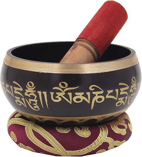 Miniatura 23 de DharmaObjectsGorgeous 8 Símbolos de la Suerte para meditación, Plato cantante / cojín / mazo, Negro, M