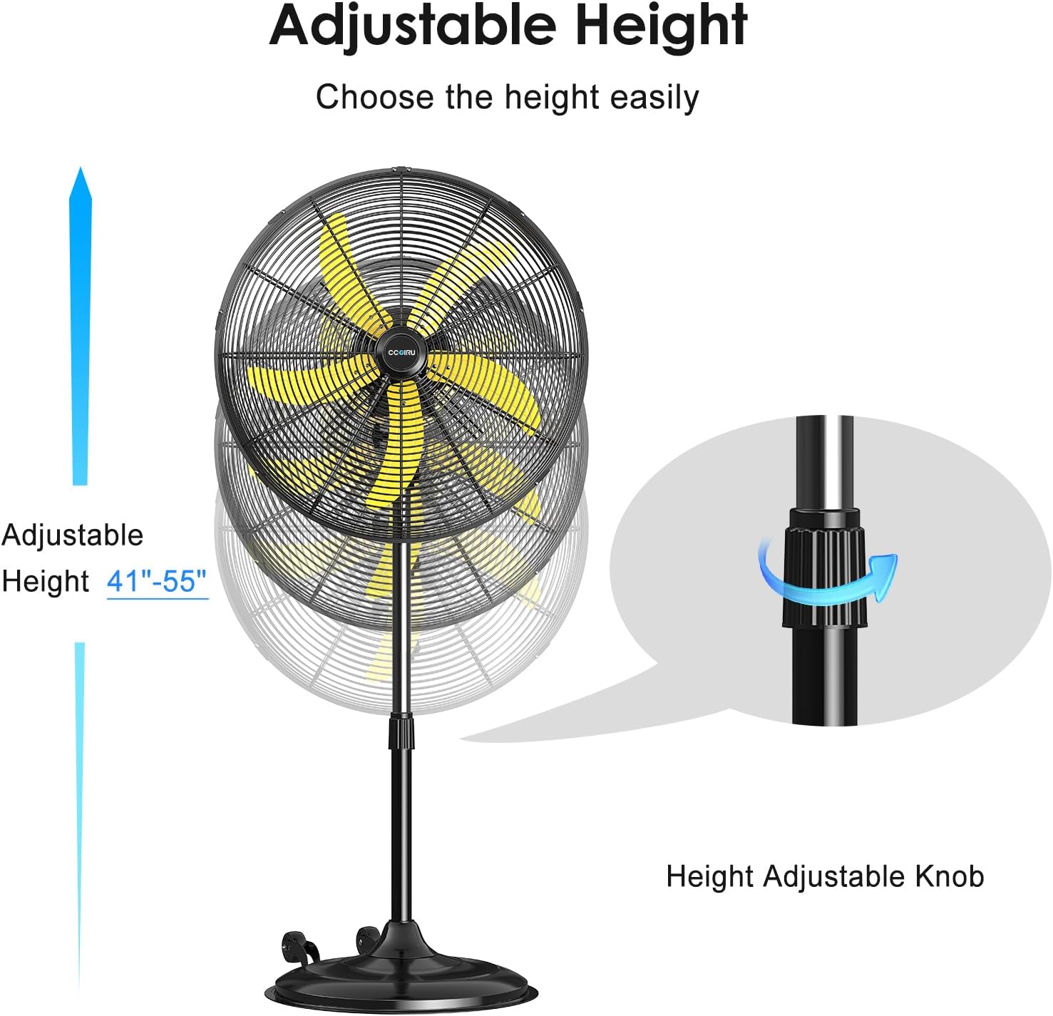 5300 CFM 20" High Velocity Oscillating Pedestal Fan, 3-Speed Professional Standing Fan, Heavy Duty Industrial Fan with Aluminum Blades for Commercial, Warehouse, Garage, UL Listed