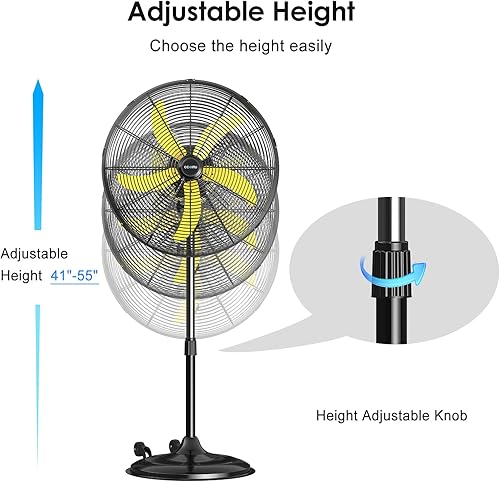Miniatura 6 de Ventilador de pedestal oscilante de alta velocidad de 5300 CFM de 20 pulgadas, ventilador profesional de pie de 3 velocidades, ventilador industrial