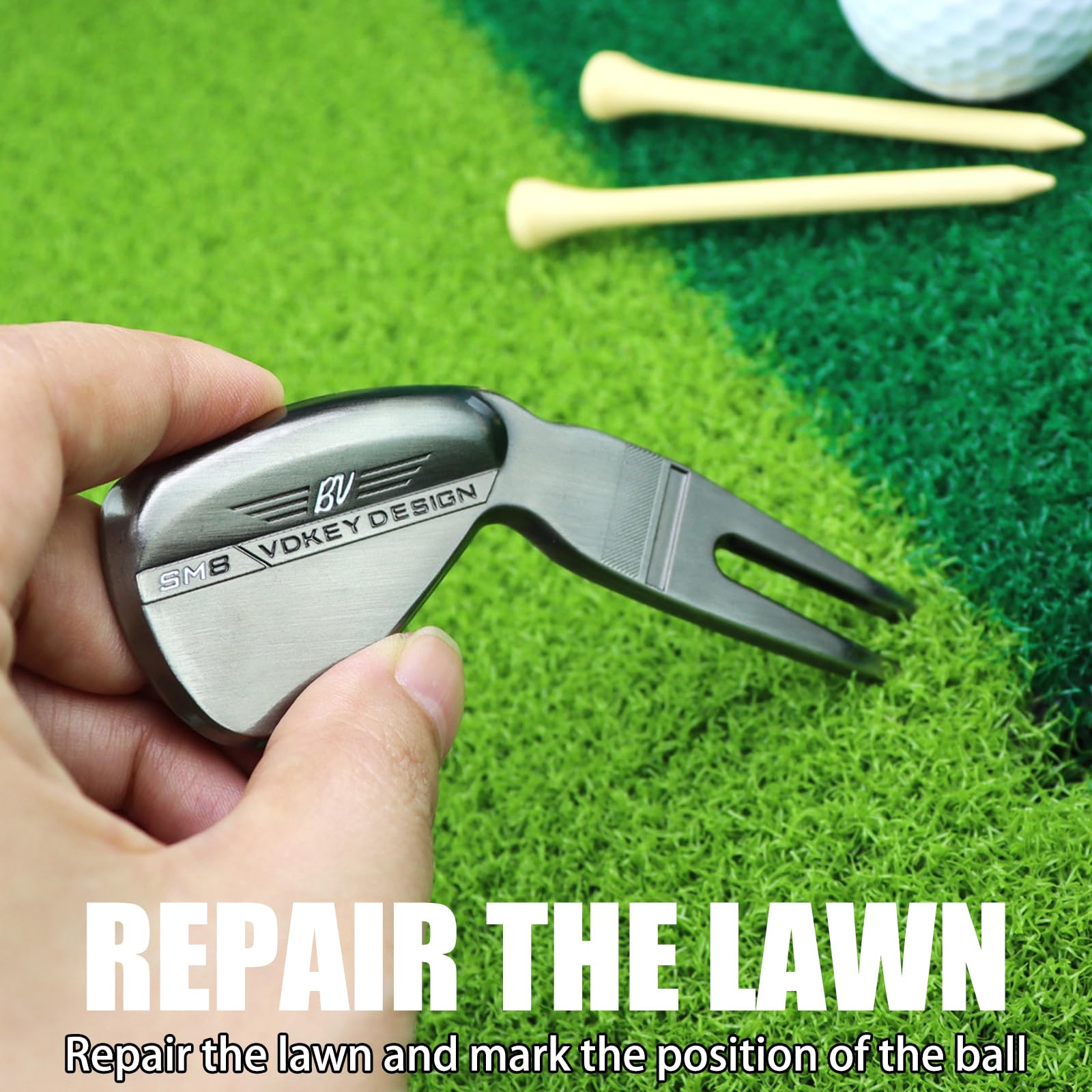 SM8 Réparation de divot de golf en métal, design créatif de club avec marqueur de balle, accessoire de réparation de gazon durable pour terrains de golf - 2