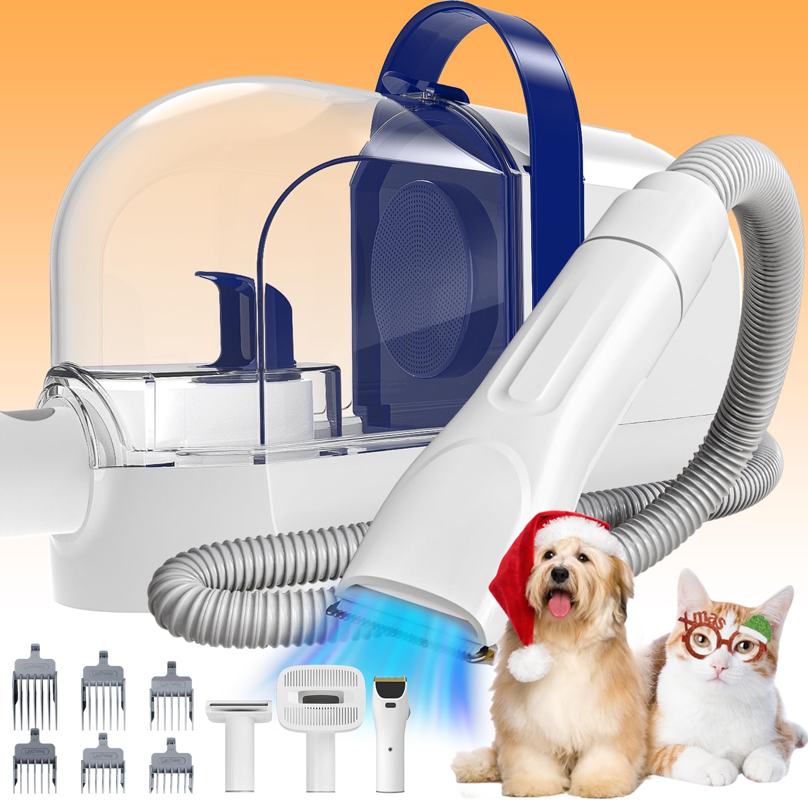 Rywell Kit de aseo para perros, 3 herramientas de aseo, aspiradora para perros de bajo ruido de 1,5 L con filtro HEPA y sistema de filtración avanzado | Incluye cortaúñas y cepillos, recortadora de pelo de mascotas para desprendimiento, herramienta de ase