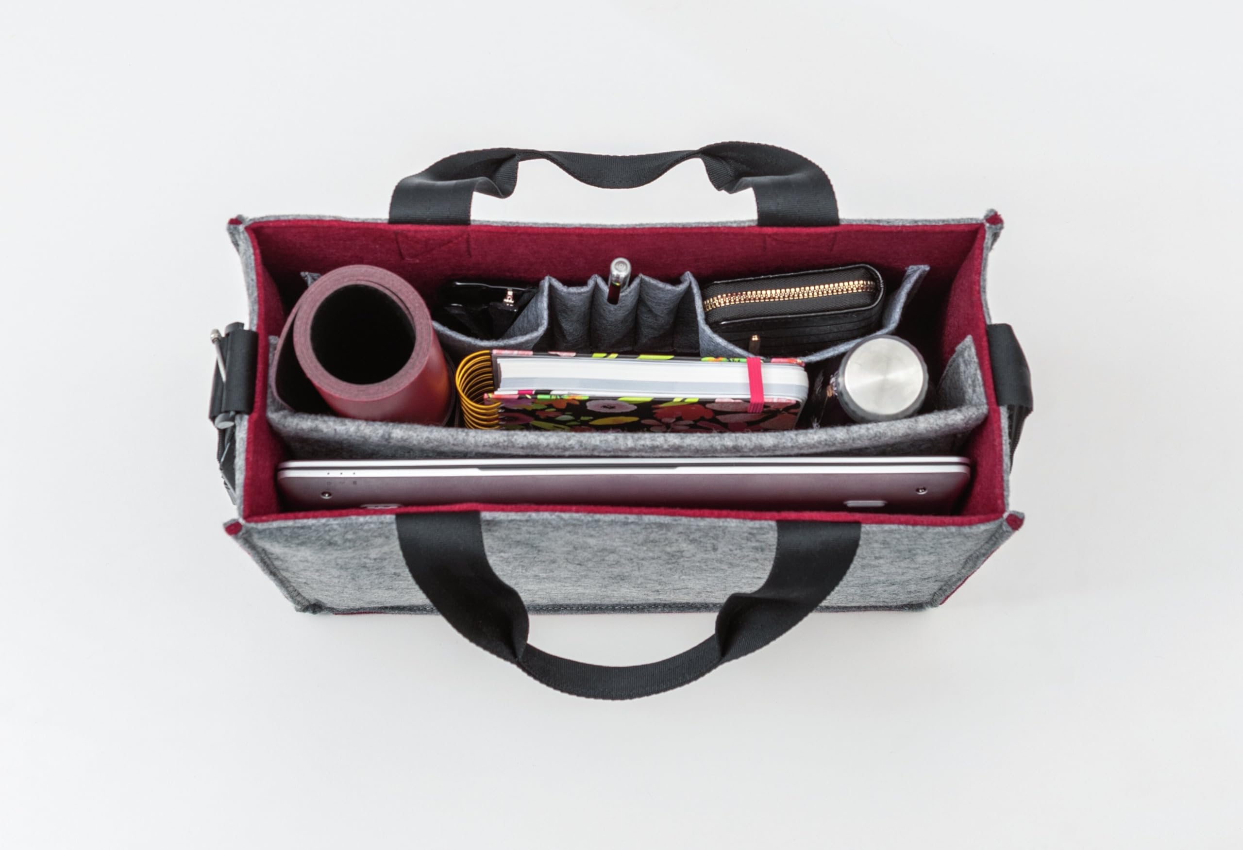 Sigel BA426 Desk Sharing Bag Classic, organizer do mobilnej pracy, absolutnie bezpieczne ustawienie: na laptopa i dokumenty, filc syntetyczny, szaro-czerwony, rozmiar M 36 x 15 x 28 cm