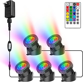 CREPOW RGB Pond Lights with Timer, Super Bright LED Underwater Submersible Colorful Landscape Spotlights, Remote Control IP68 Waterproof Fountain Lights for Fish Aquarium Tank Garden Yard (Set of 5)