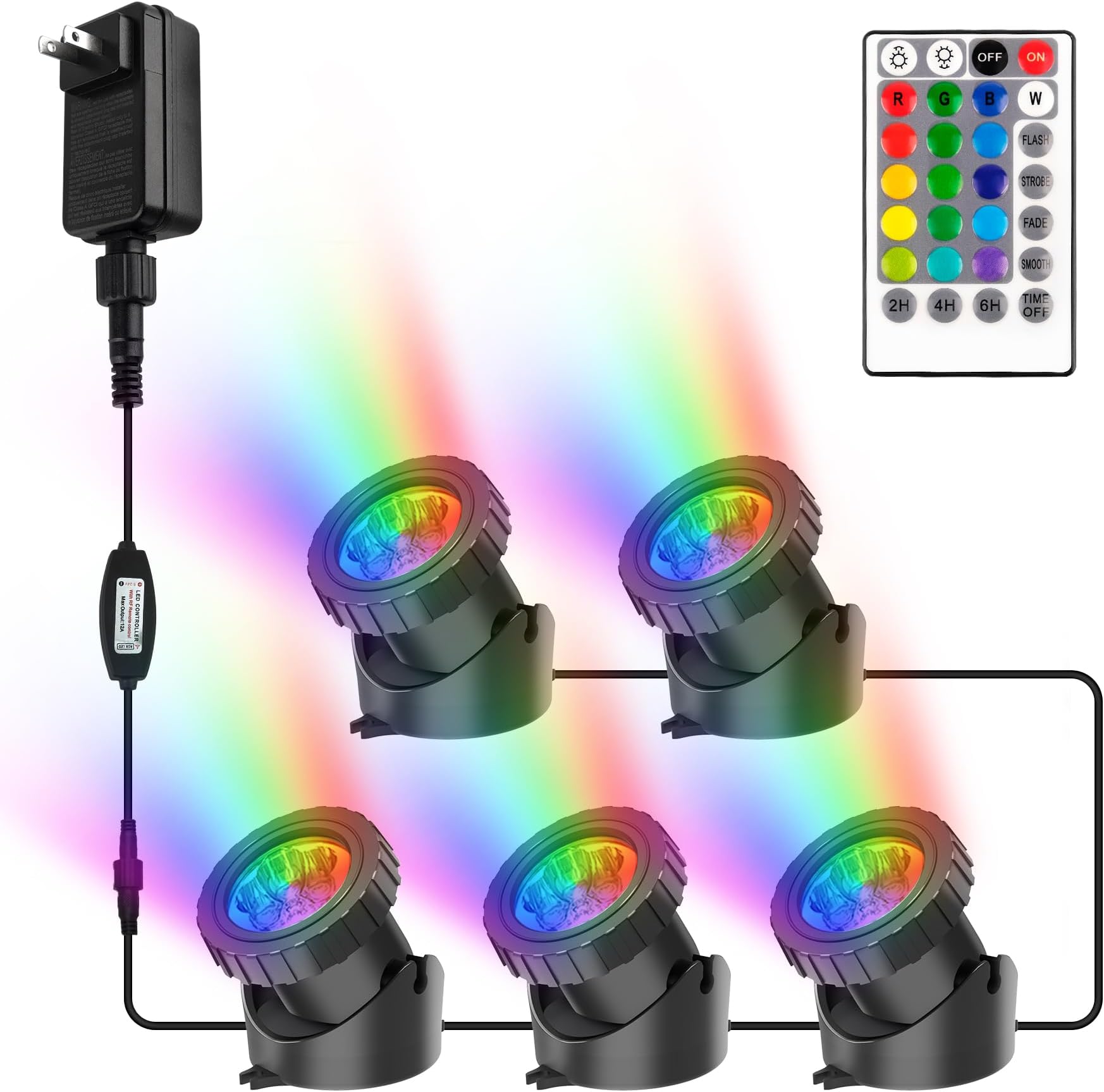 RGB Pond Lights with Timer, Super Bright LED Underwater Submersible Colorful Landscape Spotlights, Remote Control IP68 Waterproof Fountain Lights for Fish Aquarium Tank Garden Yard (Set of 5)