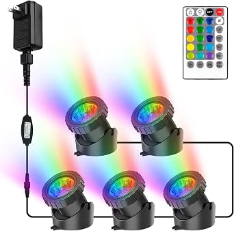 RGB Pond Lights with Timer, LED Underwater Submersible Colorful Landscape Spotlights, 98ft Remote Control IP68 Waterproof Fountain Lights for Fish Aquarium Tank Garden Yard Pool Set of 10
