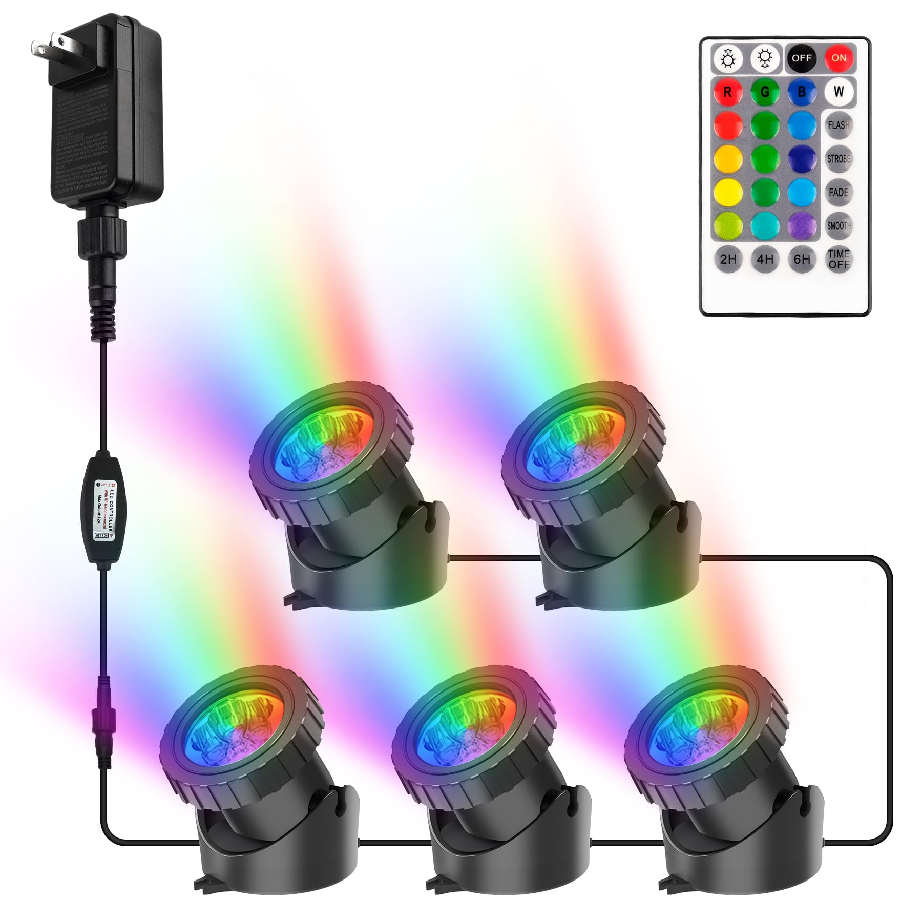 RGB Pond Lights with Timer, Super Bright LED Underwater Submersible Colorful Landscape Spotlights, Remote Control IP68 Waterproof Fountain Lights for Fish Aquarium Tank Garden Yard (Set of 5)