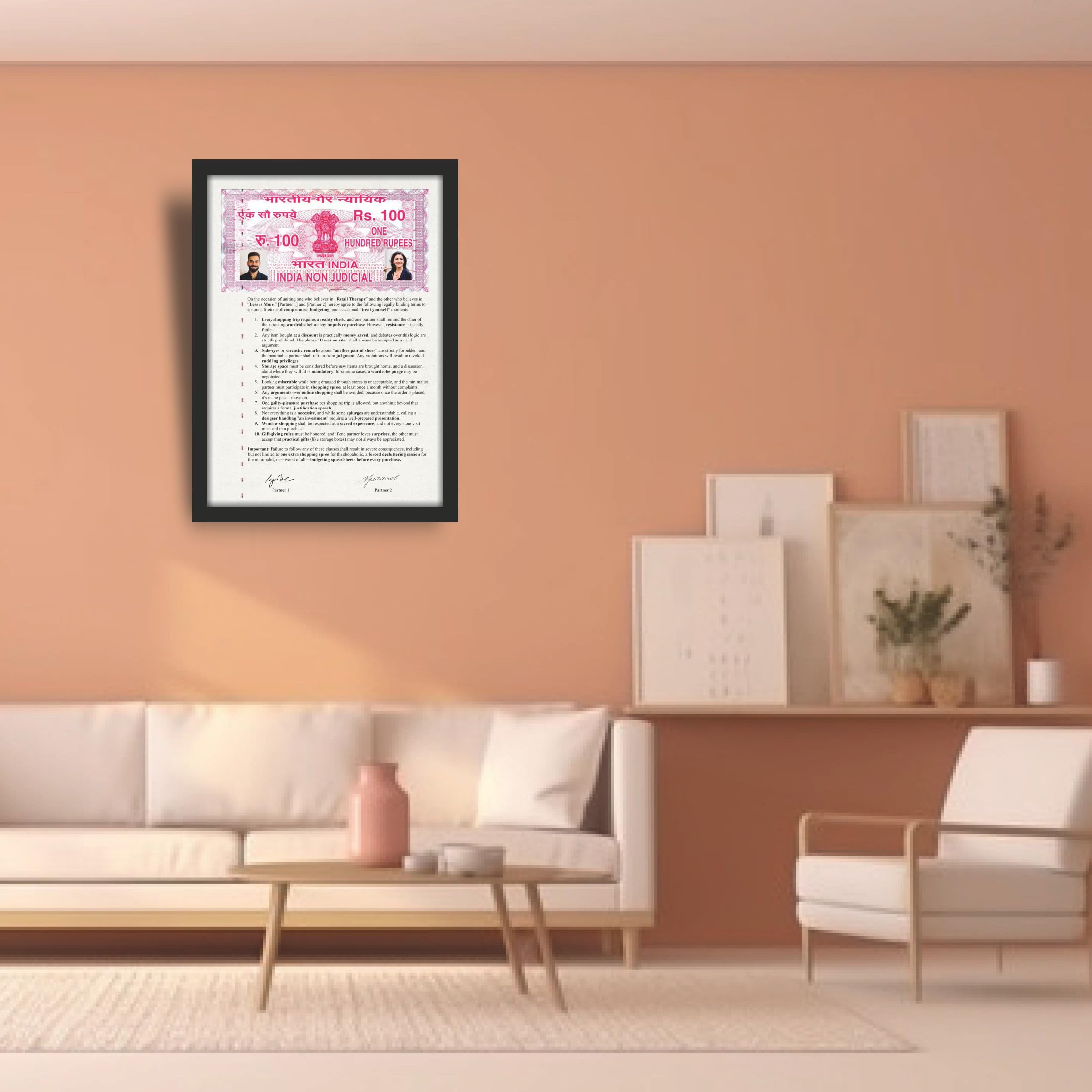 Shopaholic & Minimalist Couple Relationship Contract Photo Frame…