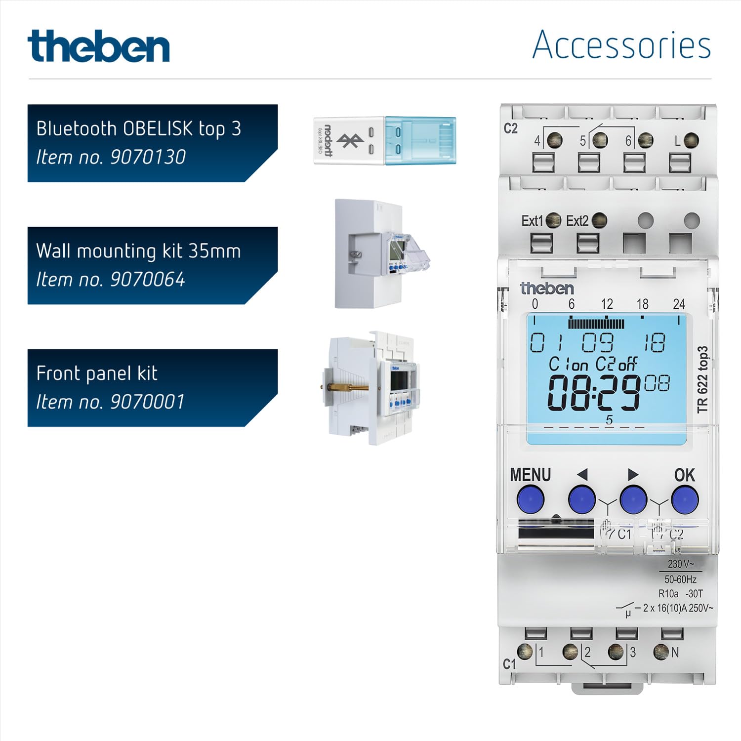 Theben 6220130 TR 622 top3 I Horloge programmable Digitale I Programme hebdomadaire I 2 canaux I 2 entrées externes