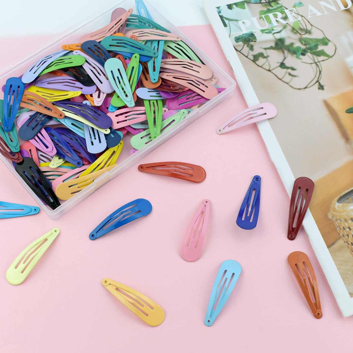 Girls Hair Clips, Funtopia 60 Pcs Non Slip Metal Snap Hair Clips For Little Girls Kids Teens Women, Candy Color Barrettes Hair Accessories (Solid - View #2
