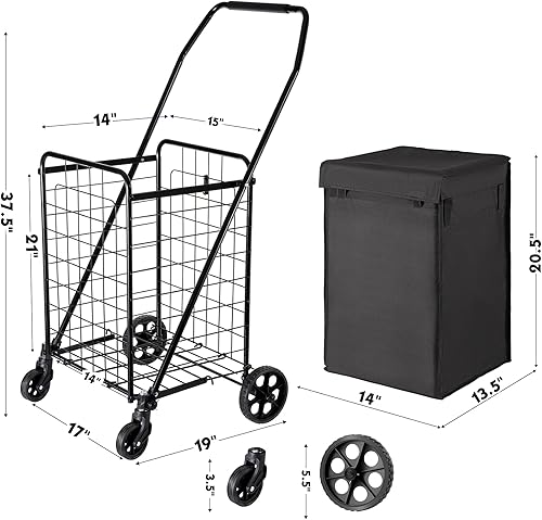 Miniatura 2 de Carrito de compras plegable con forro impermeable, carrito de comestibles, bolsa grande con cubierta superior, capacidad de 100 libras, carrito