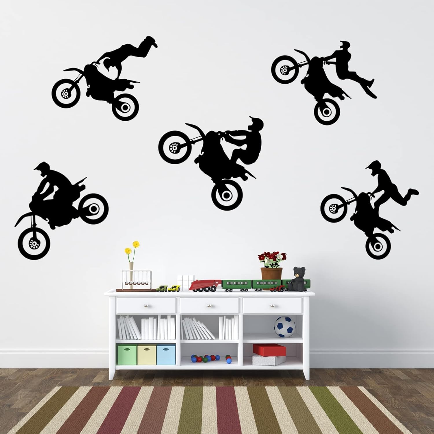 Dirt Bike Stickers Wall Decal Motocross Stickers Peel and Stick Wall Decals Motorcycle Wall Stickers for Boys Bedroom, Living Room, Office, Games Room