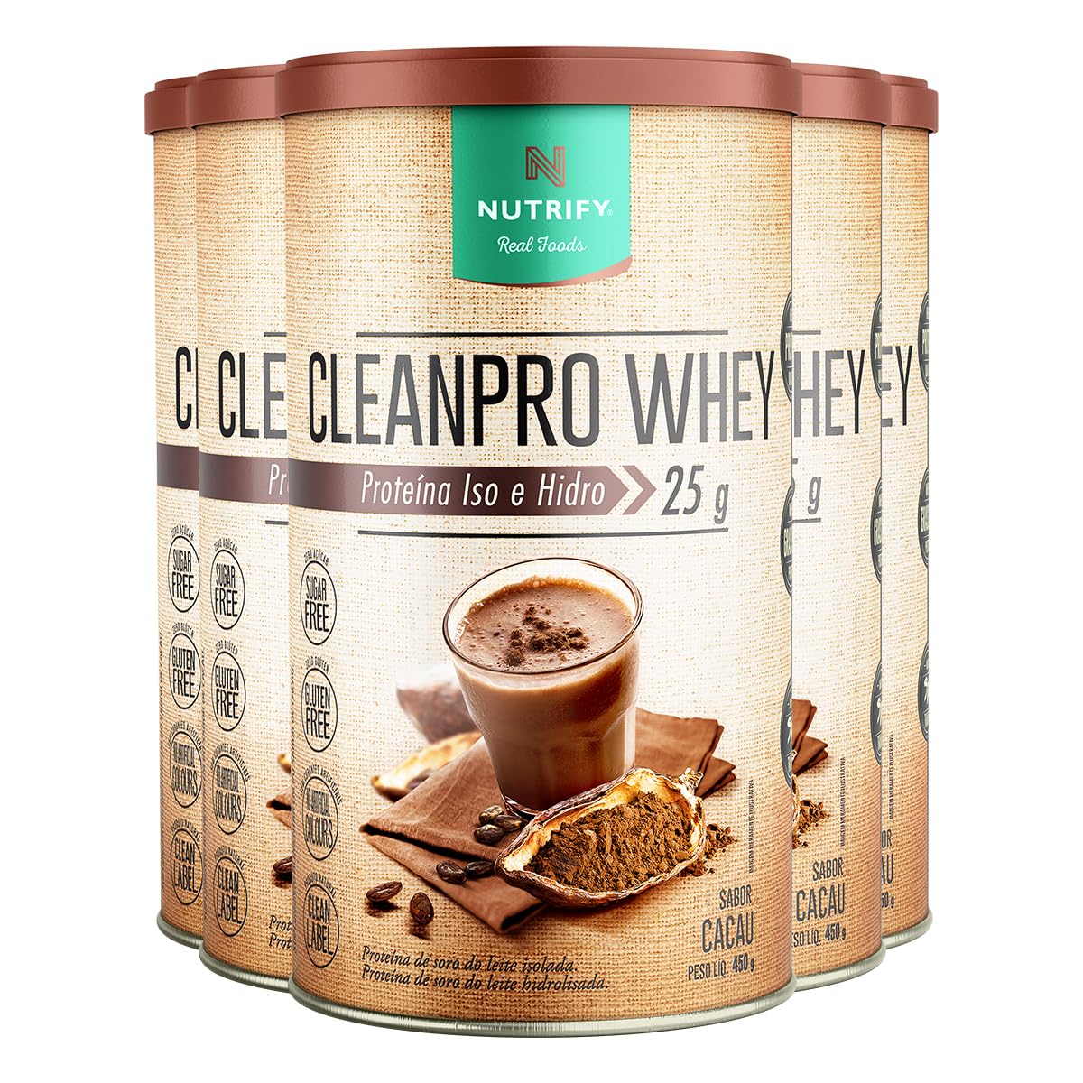 Kit 5 Clean Pro Whey Hidrolisado Cacau Nutrify 450g em promoção! Veja a oferta e mais achadinhos de Vitaminas & Suplementos 2 Hoje é o melhor dia para comprar Kit 5 Clean Pro Whey Hidrolisado Cacau Nutrify 450g com aquele preço maroto! Promoção! Aproveite a oferta! 2