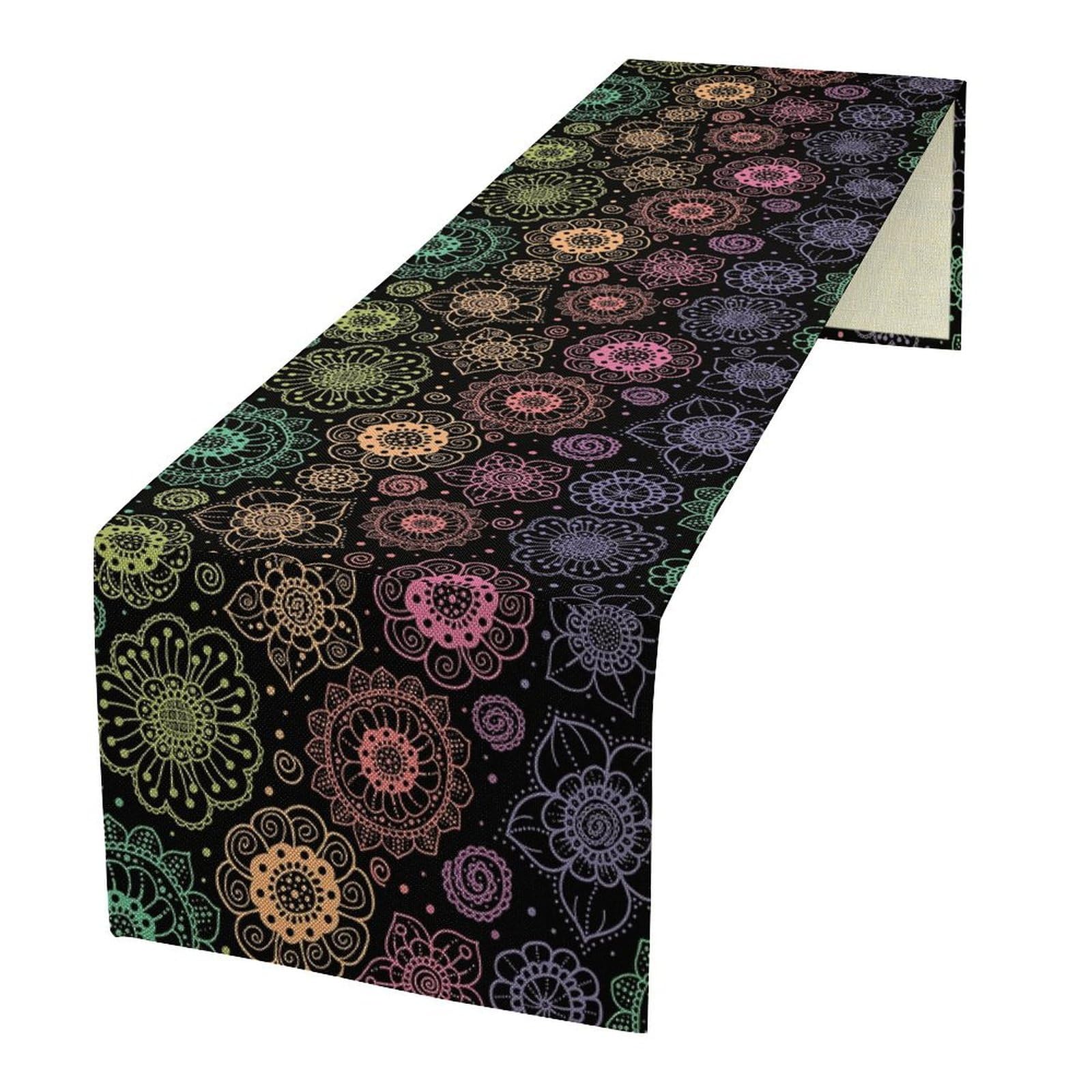 Vintage Boho Mandala Flower Table Runner Ethnic Abstract Rainbow Floral Geometric Oriental Seasonal Dinner Runner Farmhouse Home Kitchen Holiday Party Dining Table Decor 13x70in