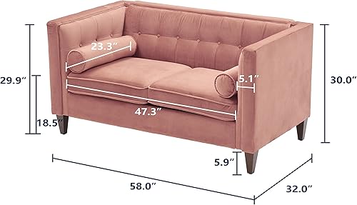 Miniatura 55 de Sofá Dreamsir de terciopelo de 78 pulgadas de ancho, muebles de mediados de siglo con almohadas de refuerzo, sofá con botones para sala de estar,