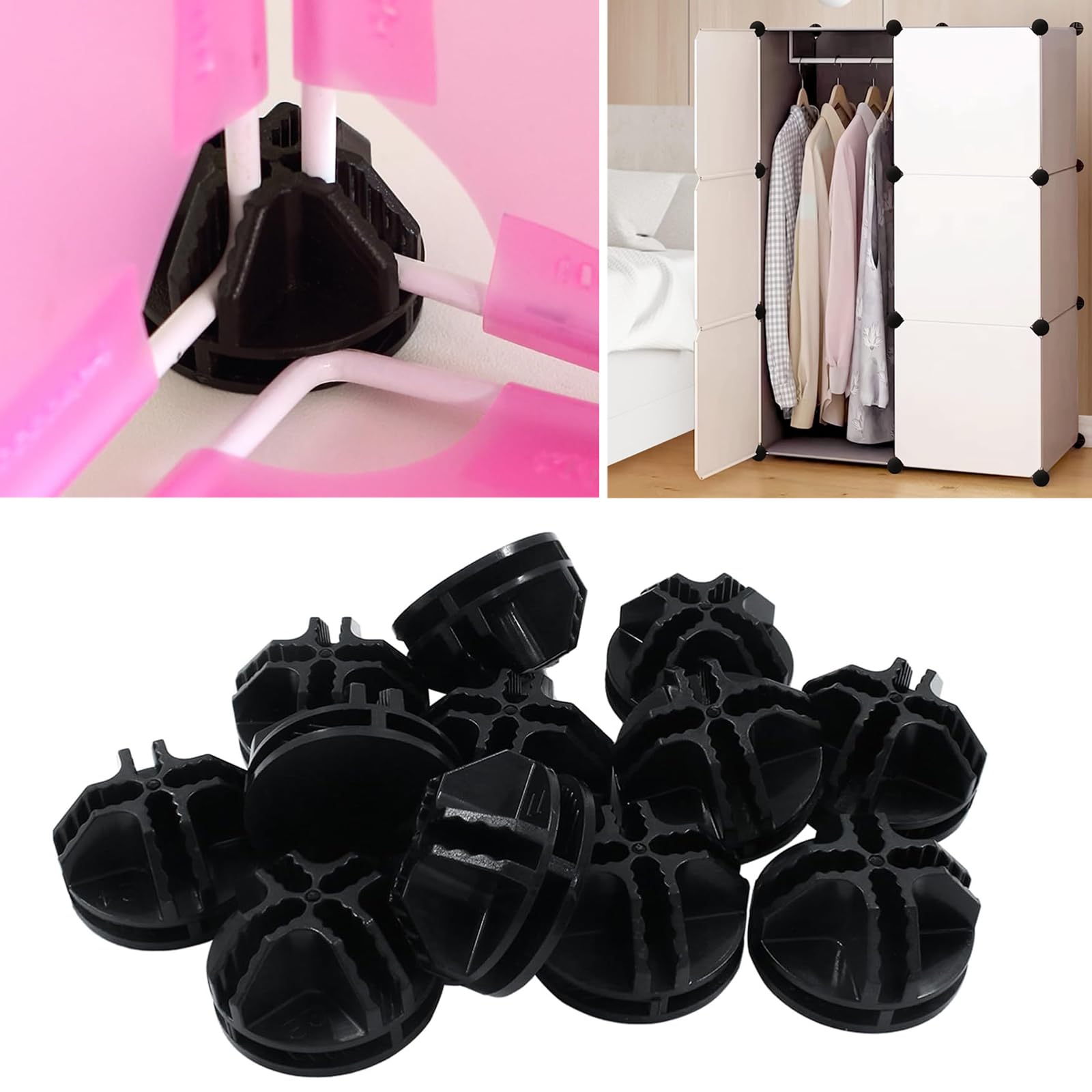 Conector de Cubo de Rejilla, 40pcs Estantería Modular, Conectores de Plástico para Almacenamiento, Negro