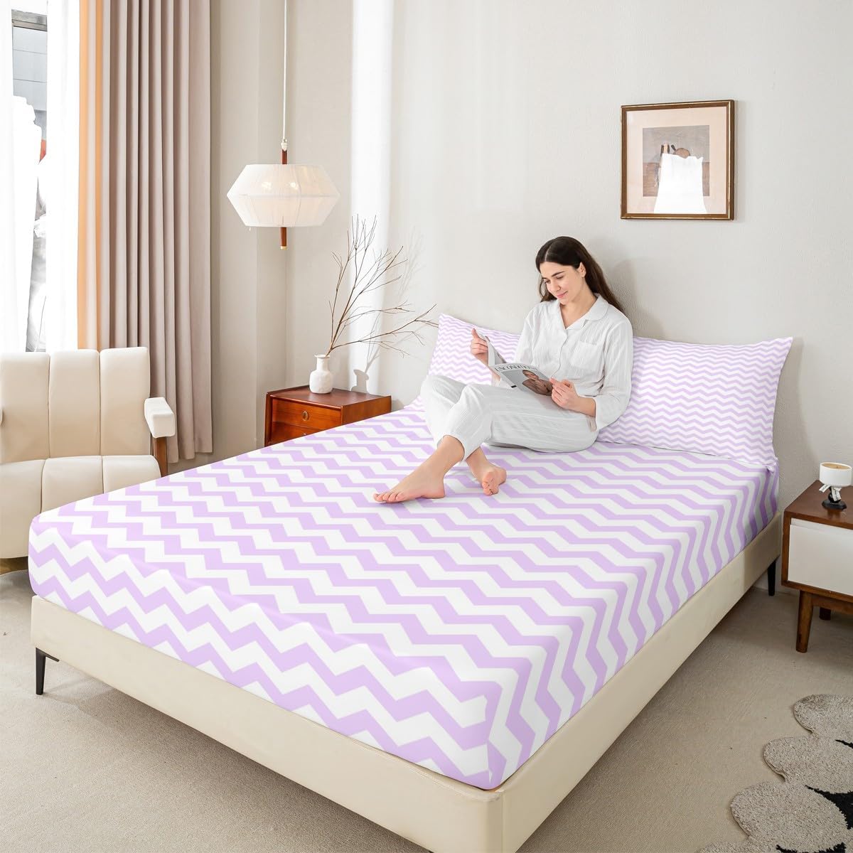 Pink Stripe Girls Fitted Sheet Twin Size,Modern Striped Woman Bedding Set,Minimalist and Neutral Style Bed Sheets 2 Pieces (No Flat Sheet),Farmhouse Fashion Deep Pocket Sheet,1 Pillowcase