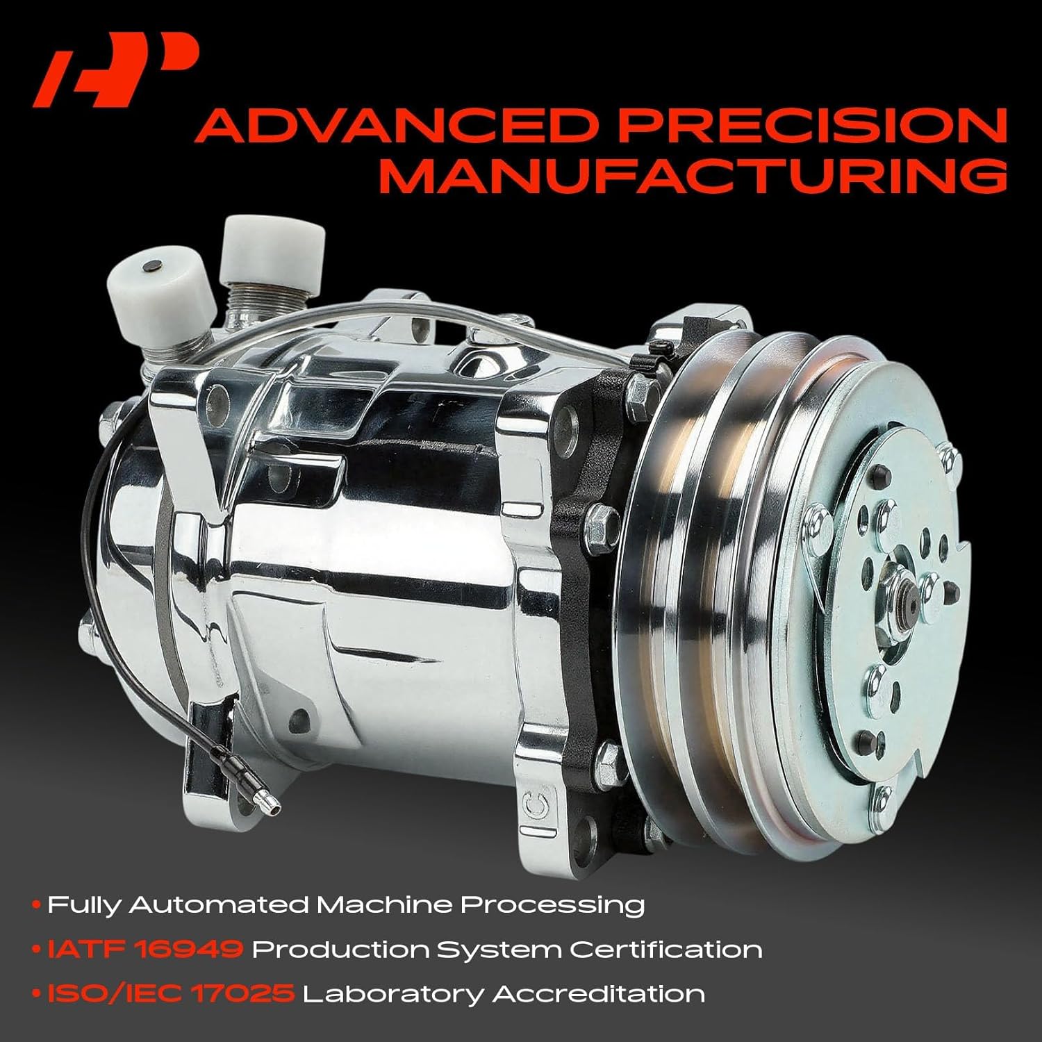A-Premium Air Conditioner AC Compressor with Clutch Compatible with Sanden 508, 2-Groove V-Belt, Chrome