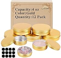 Vista 1 de Paquete de 12 latas de 4 onzas, latas redondas para ungüento, lata de aluminio dorado de 4 onzas con tapas, recipientes de lata de metal