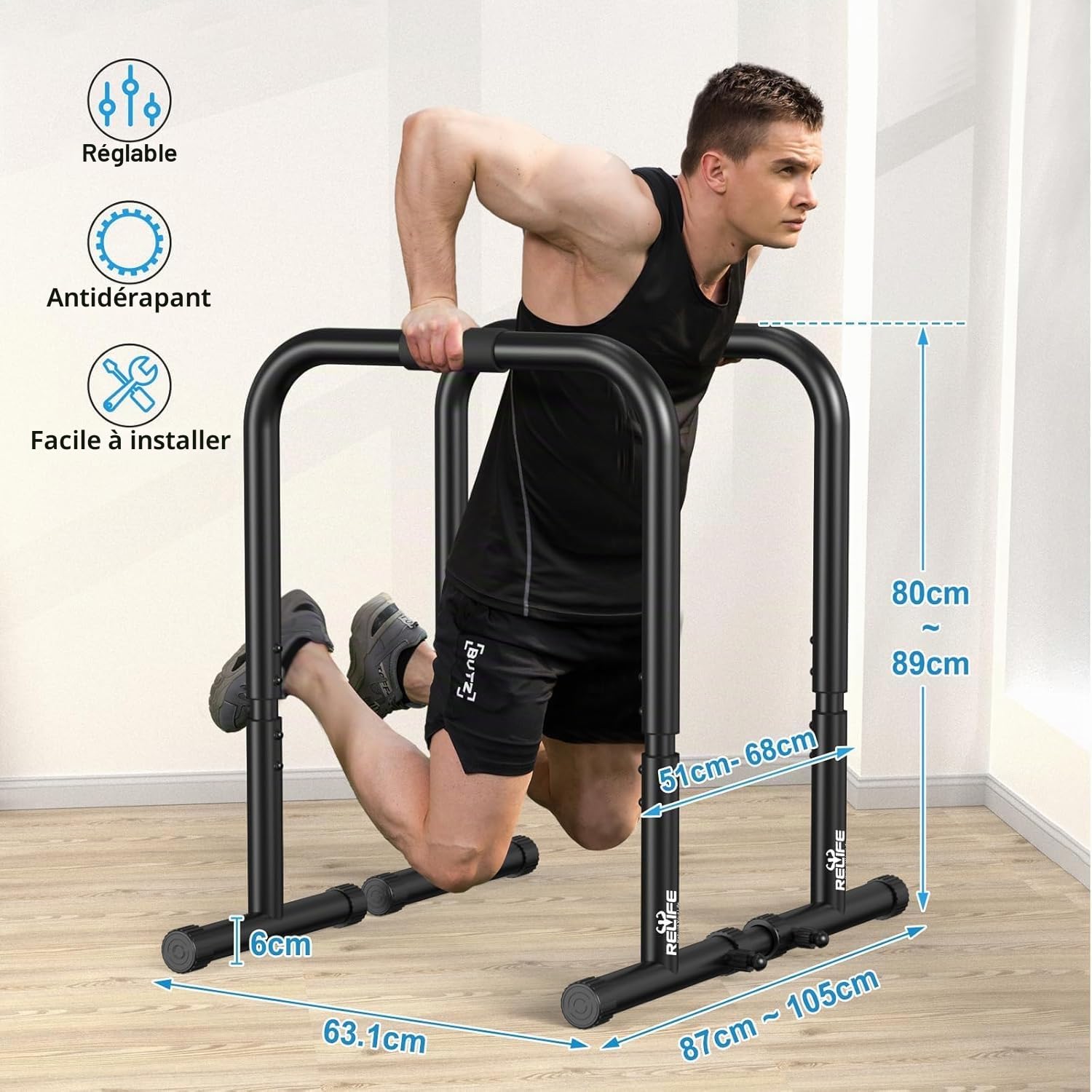 RELIFE REBUILD YOUR LIFE Dips Barre Parallèle Station de Musculation Réglable Push Up Dip Support Gym Street Workout Dip Stands