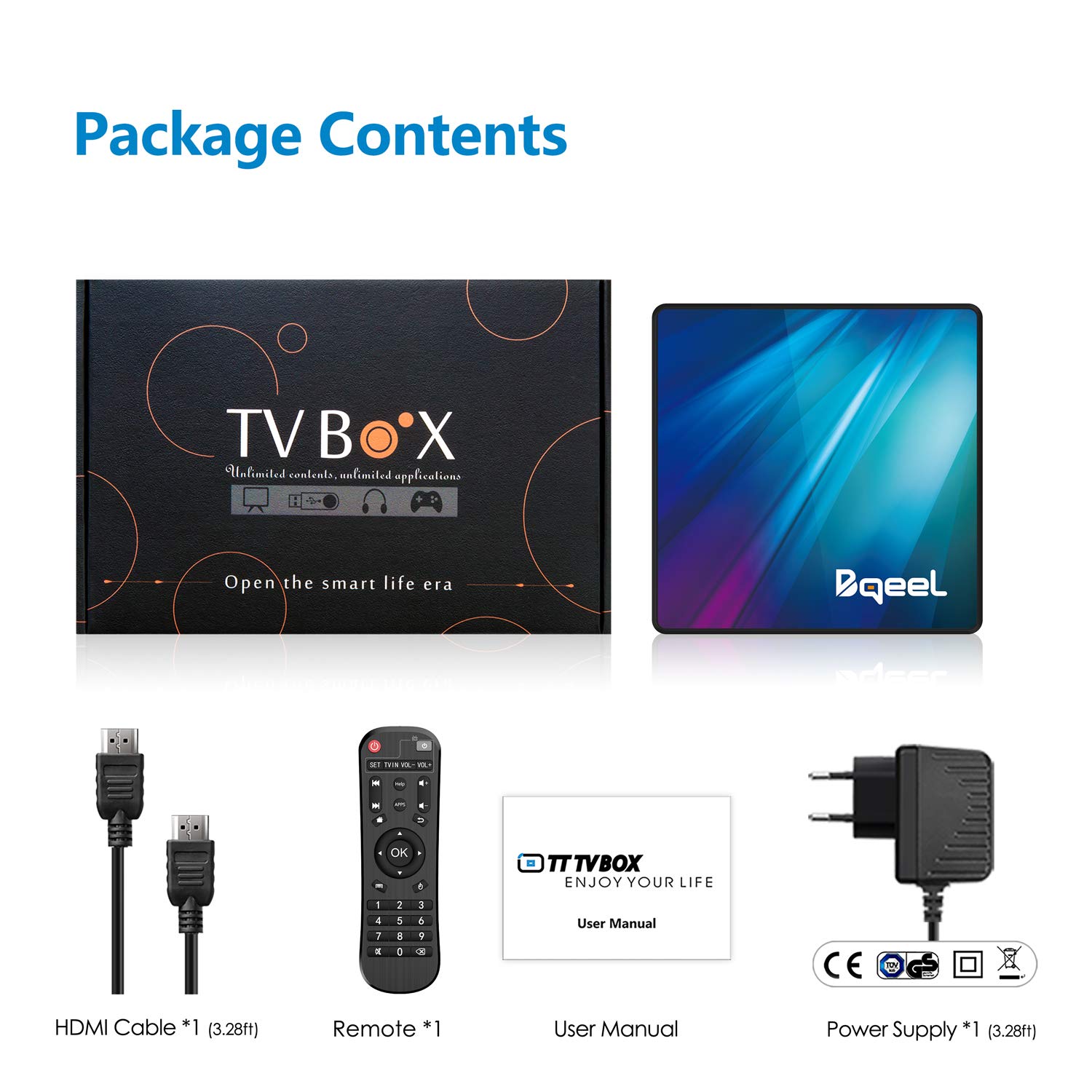 Bqeel R1 Plus Android TV Box 4G+64G, RK3318 Quad-Core 64bit Cortex-A53, Bluetooth 4.0, USB 3.0, LAN100M, Wi-Fi 2.4G/5G, 4K