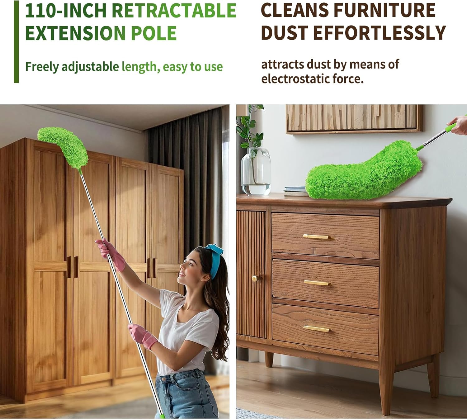 Cobweb Duster with Extens Pole, Washable Cleaning Duster Set Duster